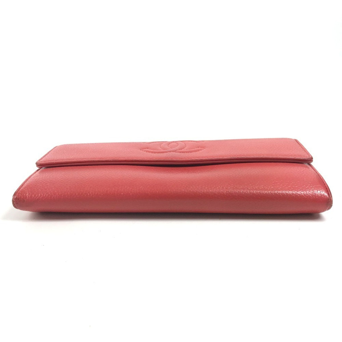 Chanel Red Color Grained Calfskin Long Wallet (Bi-Fold) (Pre-Owned)