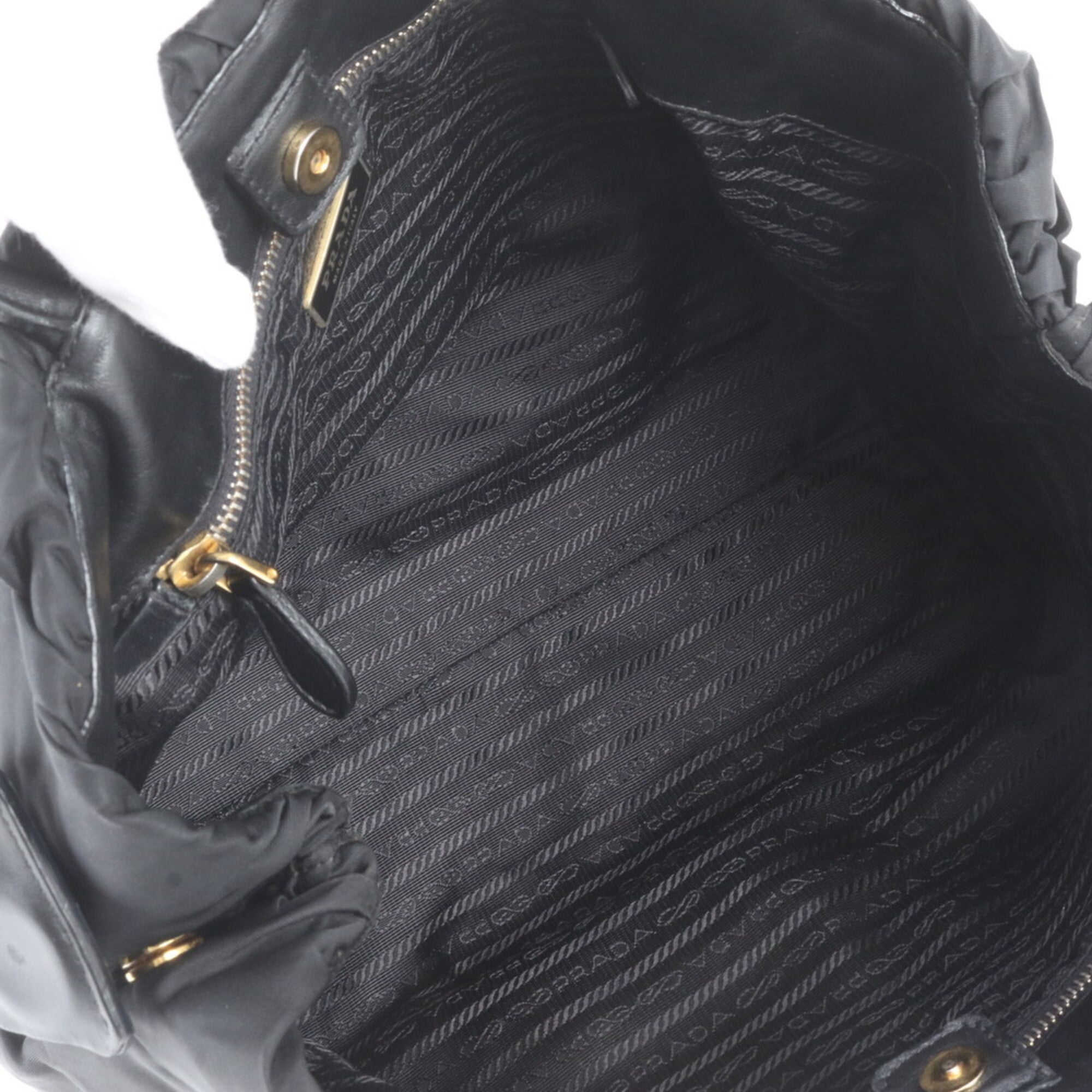Prada Black Nylon Leather Shoulder Bag Tote Bag (Pre-Owned)