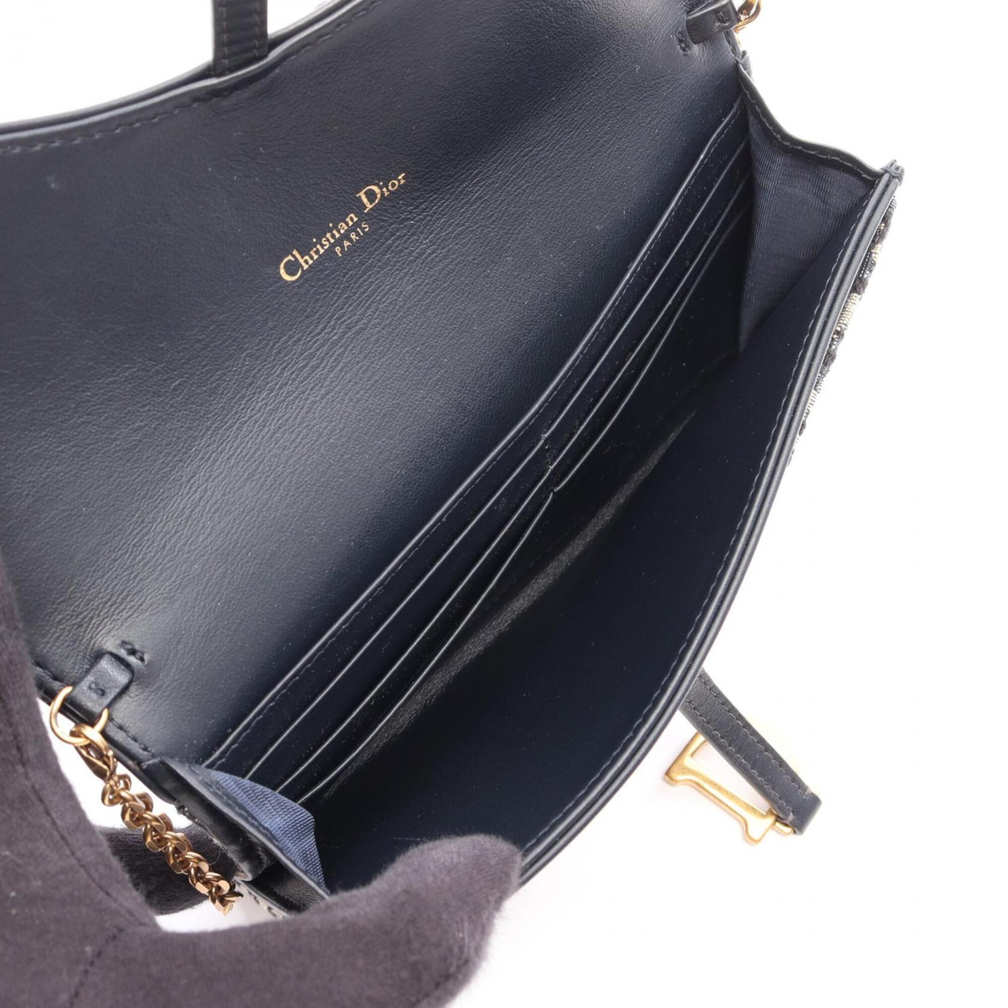 Christian Dior Beige Navy Canvas Leather Shoulder Bag (Pre-Owned)