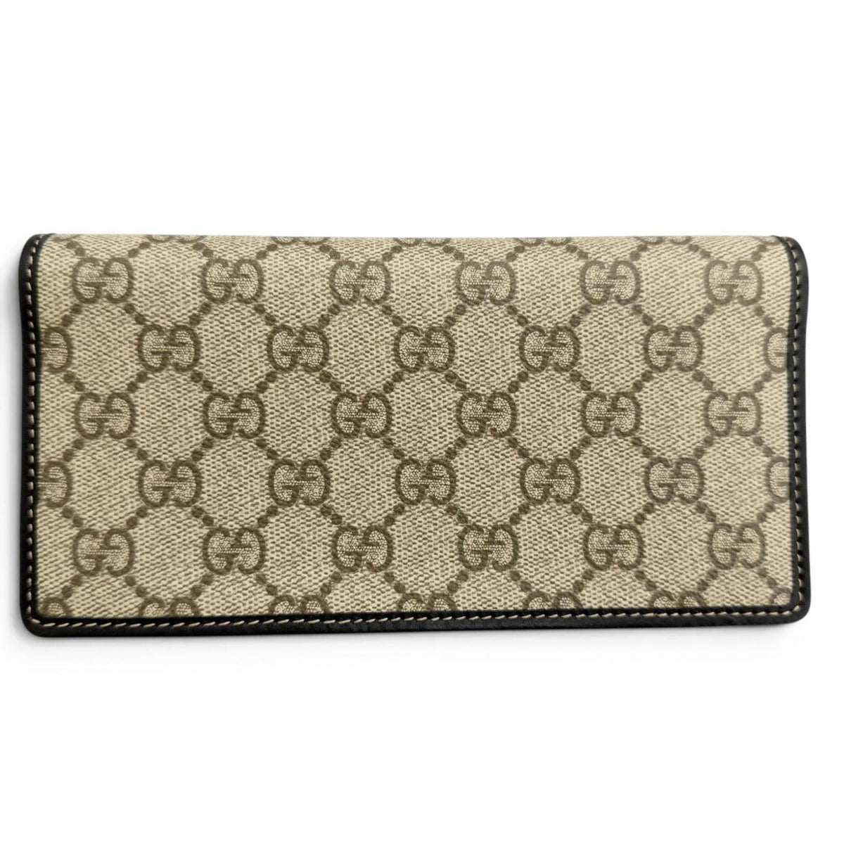 Gucci Beige Black Gg Canvas Leather Long Wallet (Bi-Fold) (Pre-Owned)