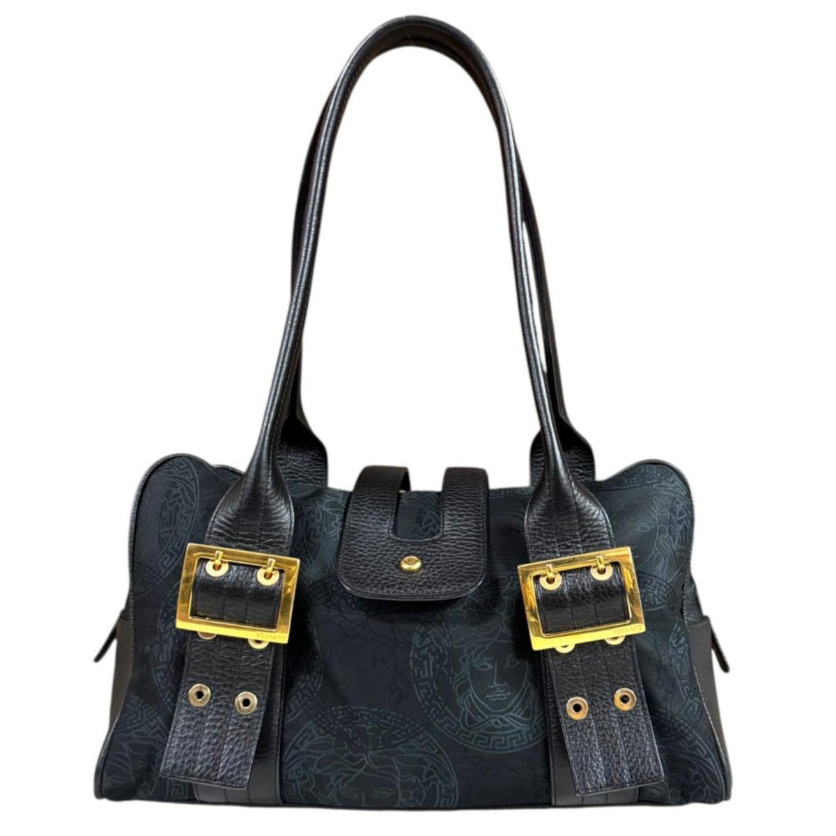 Versace Black Canvas Handbag (Pre-Owned)