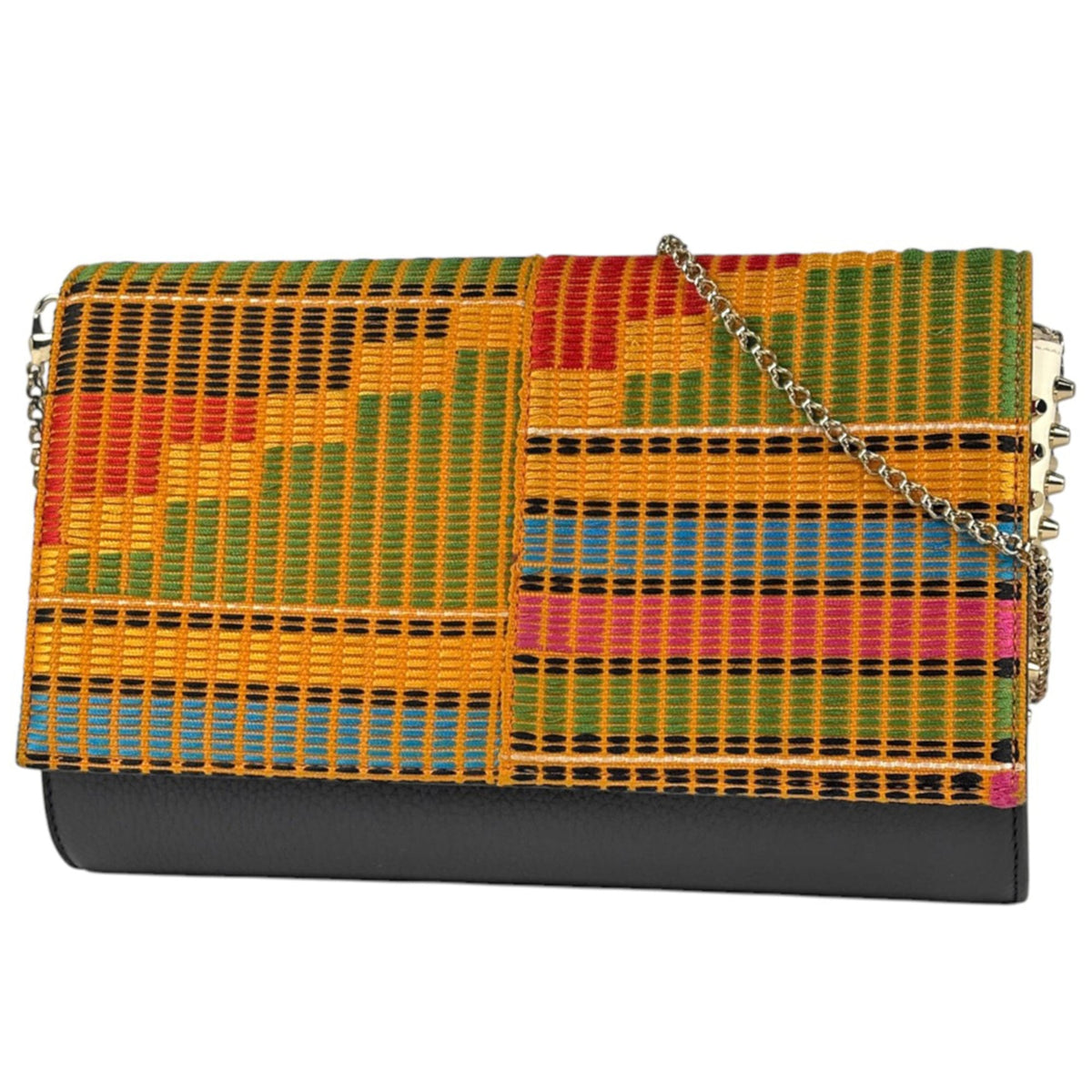 Christian Louboutin Black Multi-Color Fabric Leather Clutch Bag (Pre-Owned)