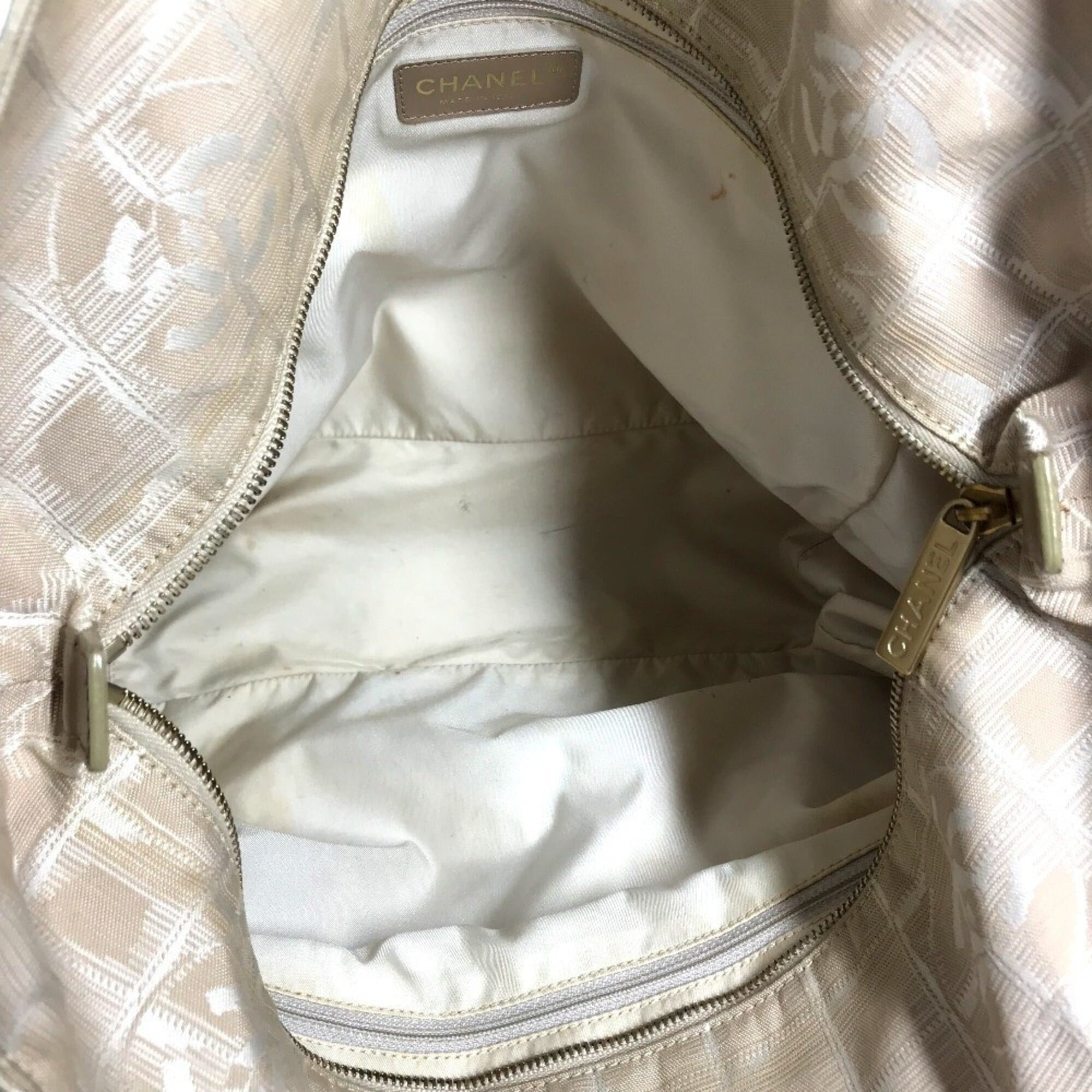 Chanel New Travel Line Beige Nylon Leather Tote Bag (Pre-Owned)