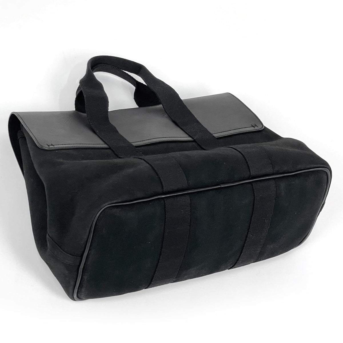 Hermes Black Toile Chevron Evercalf Leather Handbag (Pre-Owned)