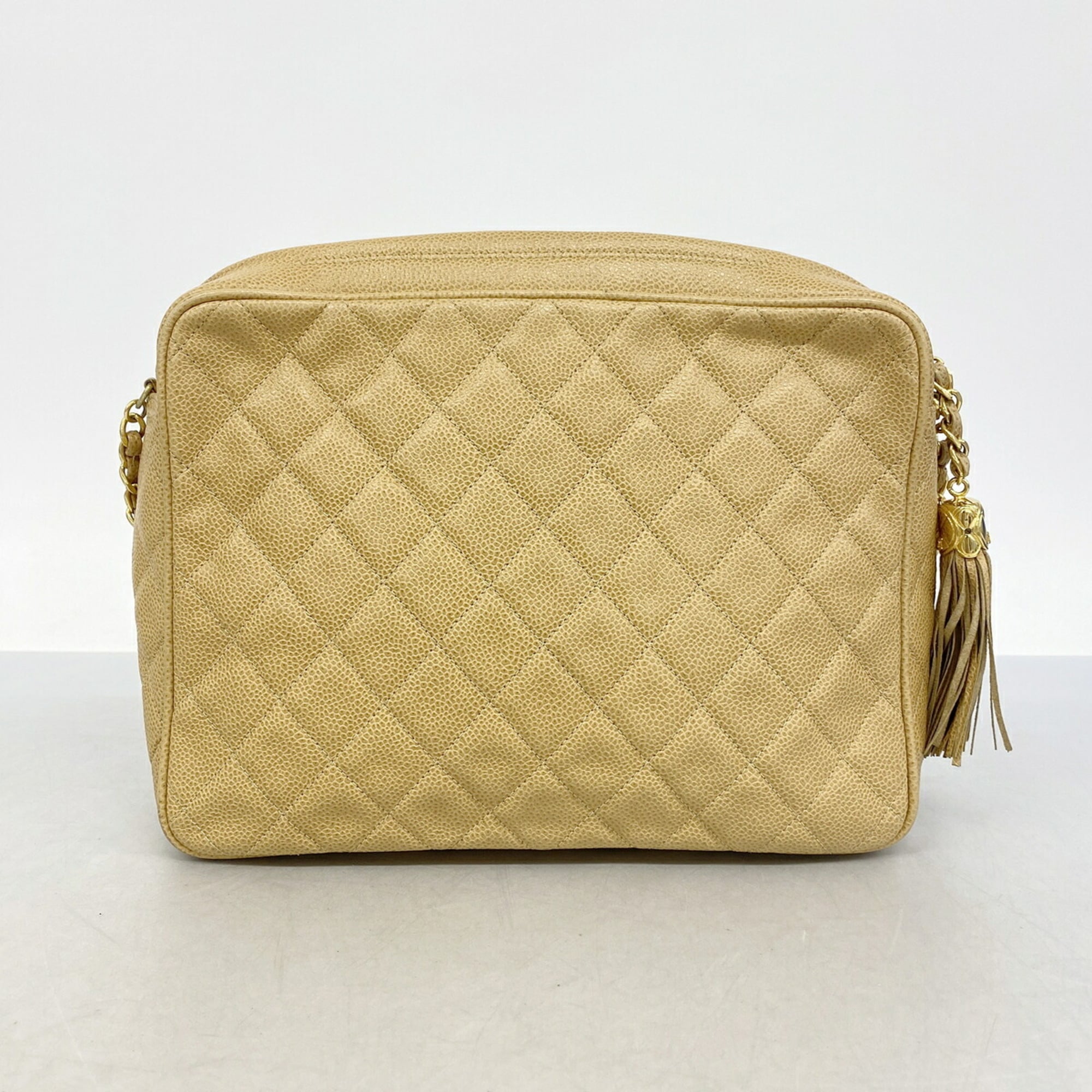 Chanel Beige Grained Calfskin Shoulder Bag (Pre-Owned)