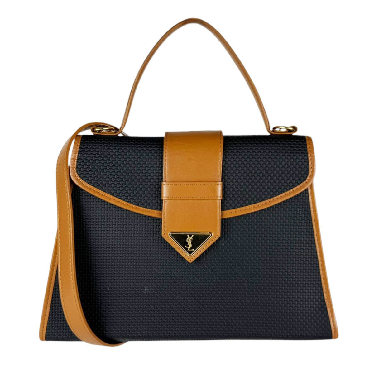 Yves Saint Laurent Black Camel Coated Canvas Leather Handbag Shoulder Bag (Pre-Owned)