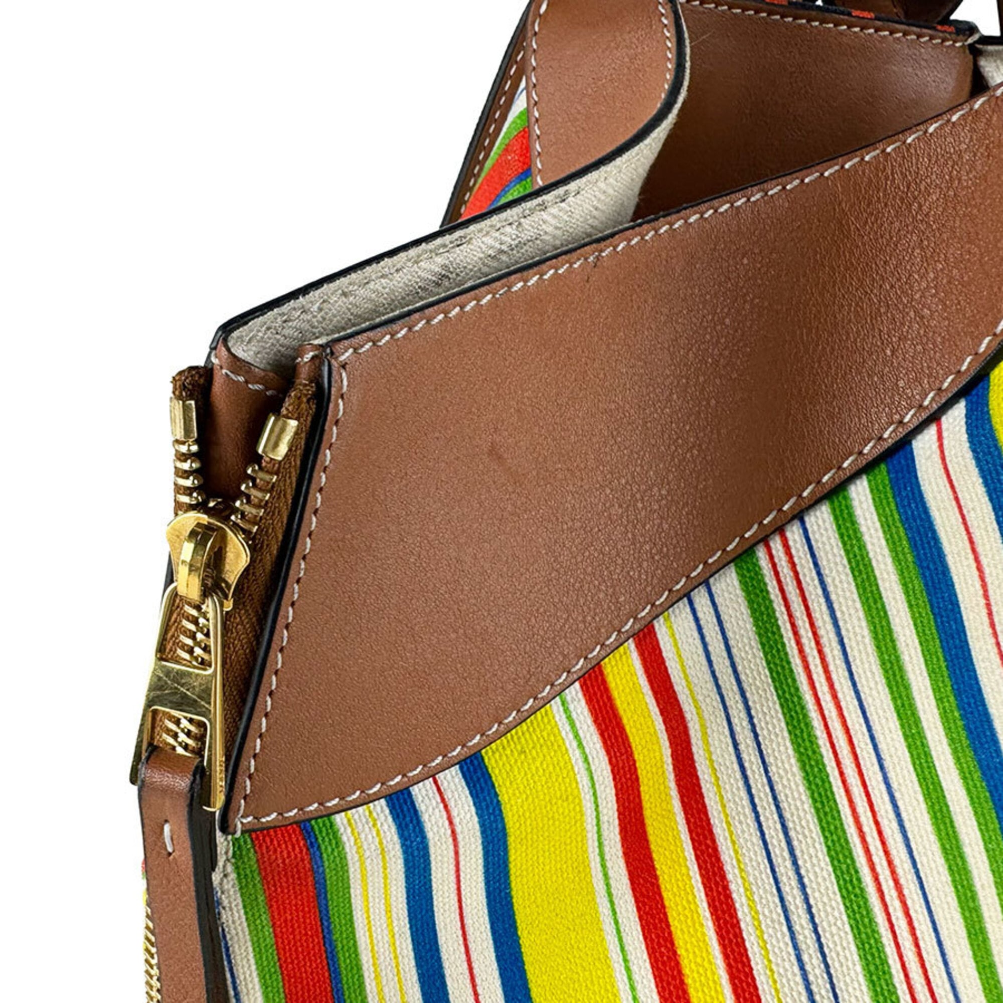 Loewe Brown Multi-Color Canvas Leather Shoulder Bag (Pre-Owned)