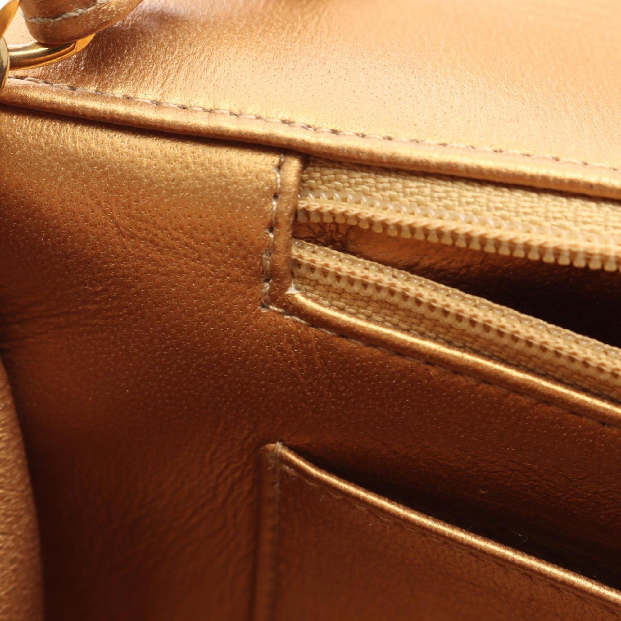 Chanel Gold Brown Leather Handbag Shoulder Bag (Pre-Owned)