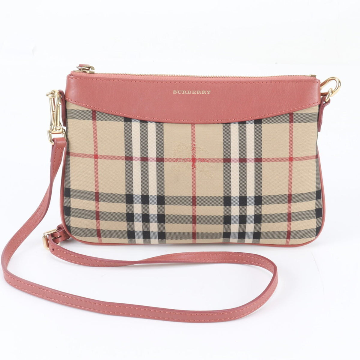 Burberry Beige Pink Leather Nylon Shoulder Bag (Pre-Owned)