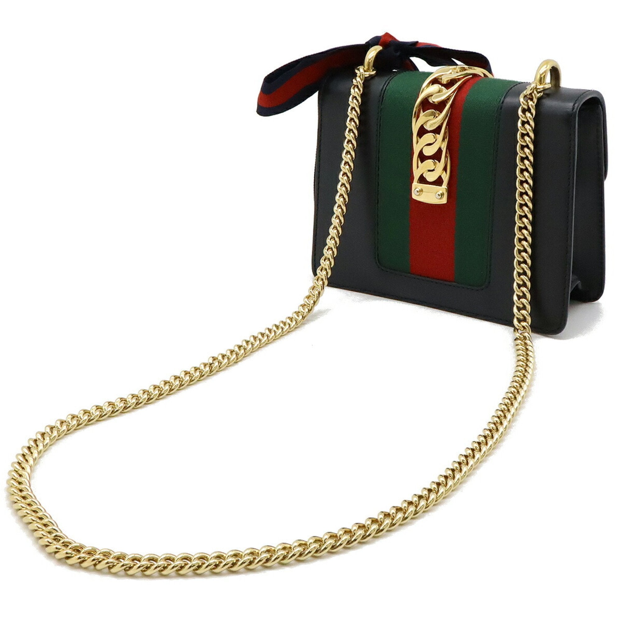Gucci Black Green Red Color Leather Pochette Shoulder Bag (Pre-Owned)