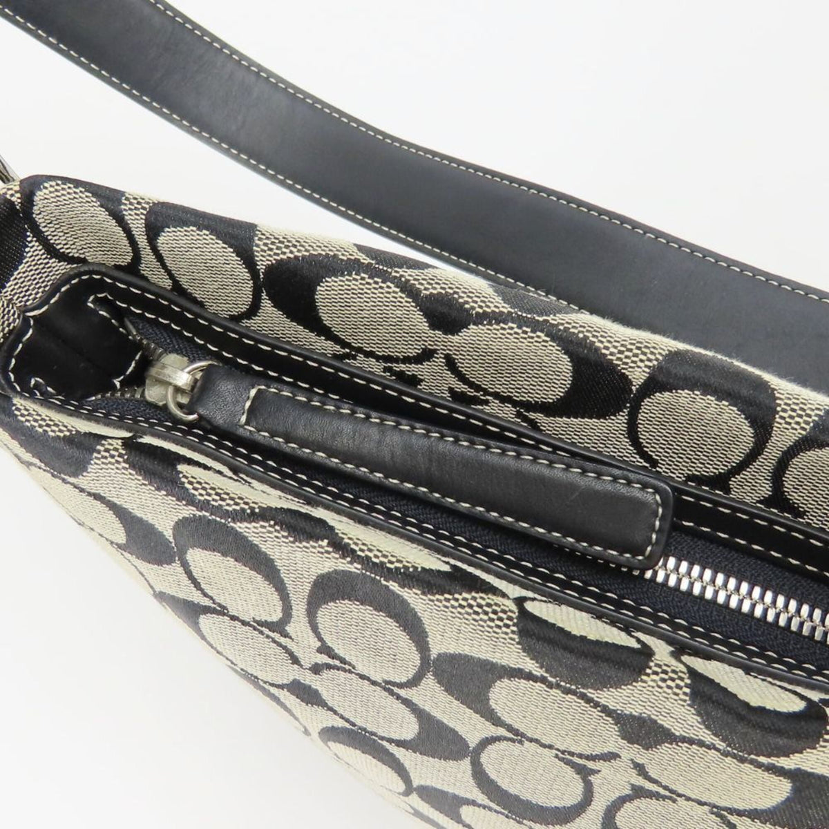 Coach Signature Black Gray Canvas Leather Shoulder Bag (Pre-Owned)