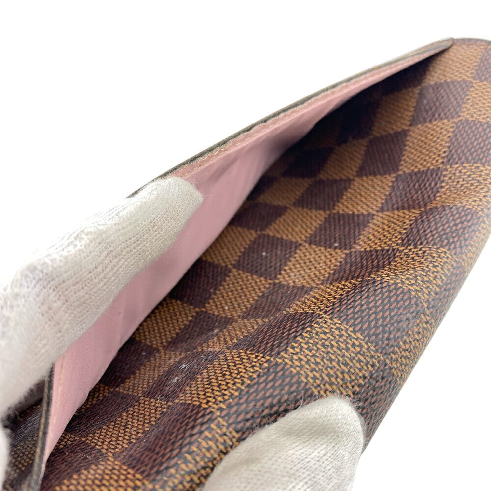 Louis Vuitton Damier Brown Rose Ballerine Leather Long Wallet (Bi-Fold) (Pre-Owned)