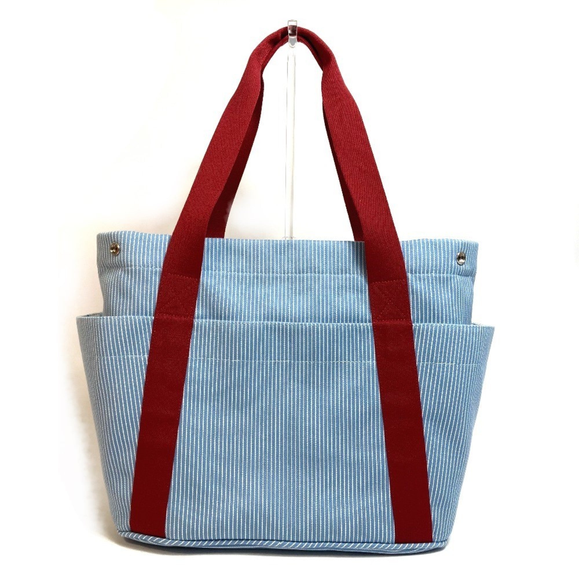 Hermes Blue Red Color Canvas Tote Bag (Pre-Owned)