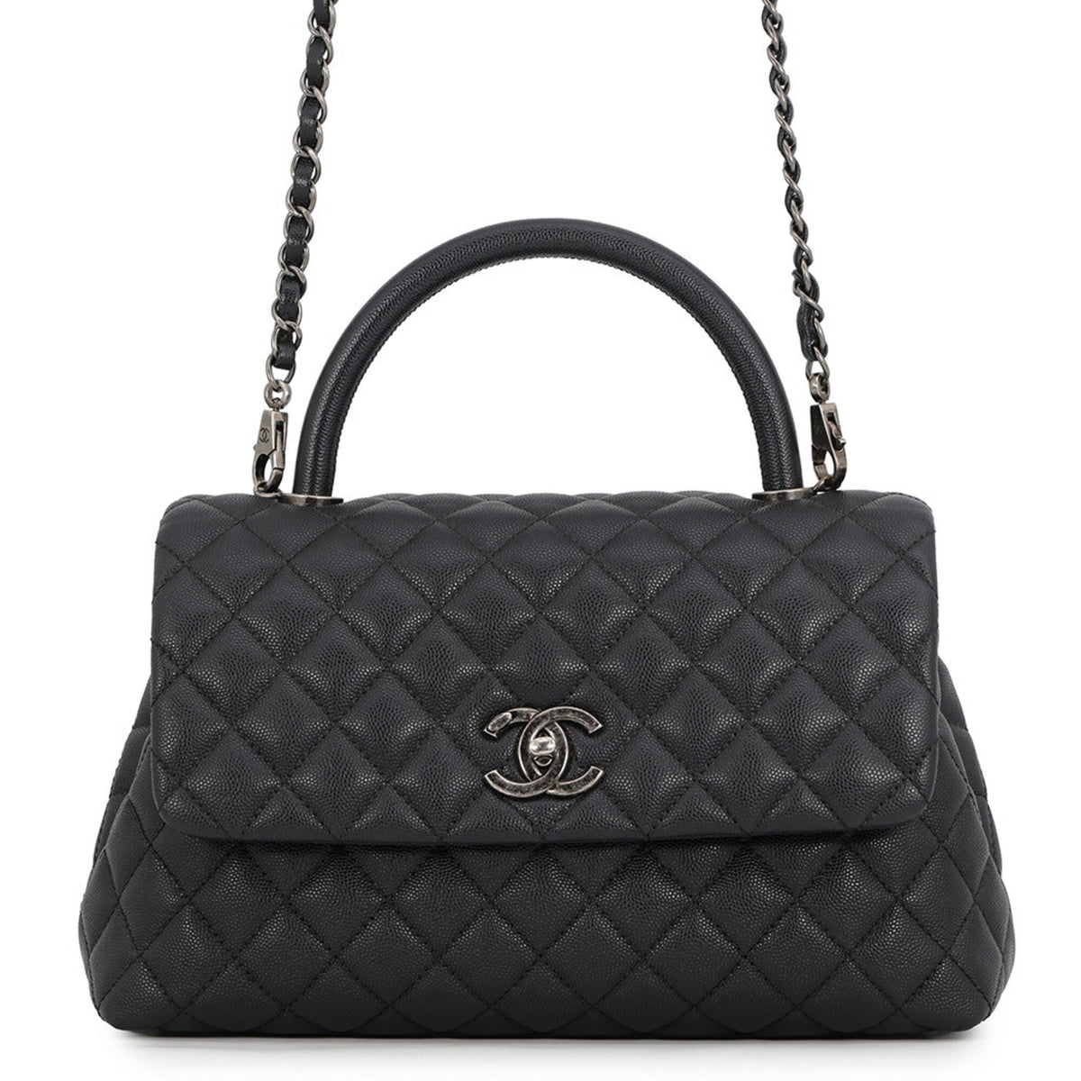 Chanel Black Grained Calfskin Handbag (Pre-Owned)