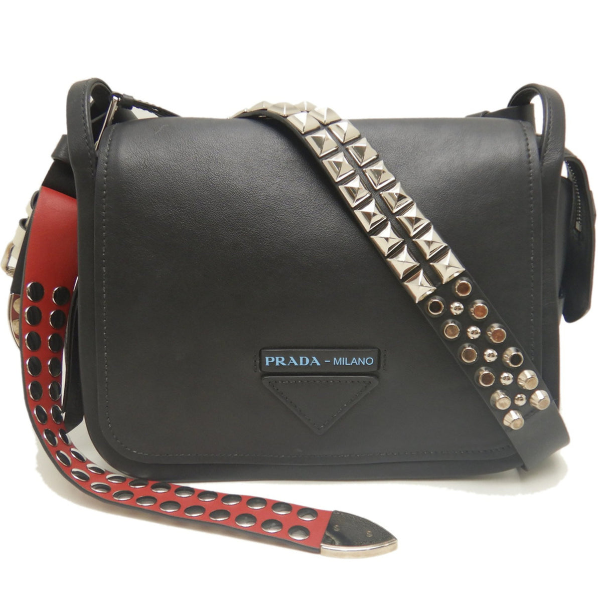 Prada Fuoco Nero Leather Shoulder Bag (Pre-Owned)