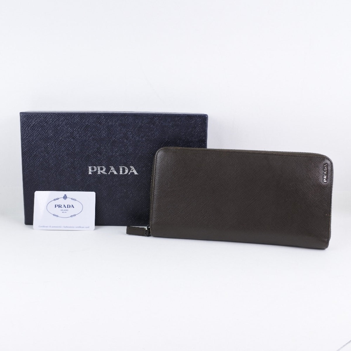 Prada Saffiano Caffe Dark Brown Nero Saffiano Long Wallet (Bi-Fold) (Pre-Owned)