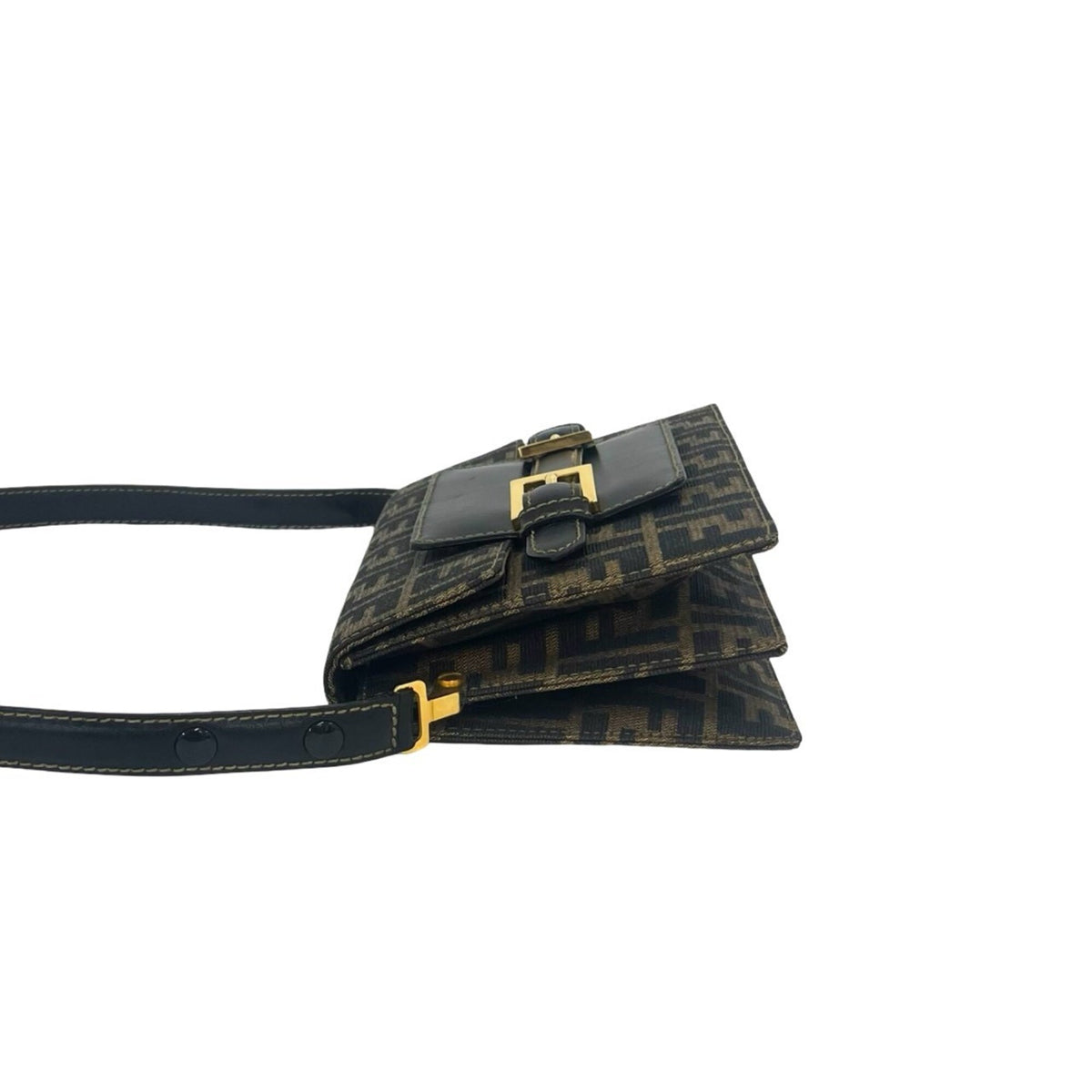 Fendi Black Brown Canvas Leather Shoulder Bag (Pre-Owned)