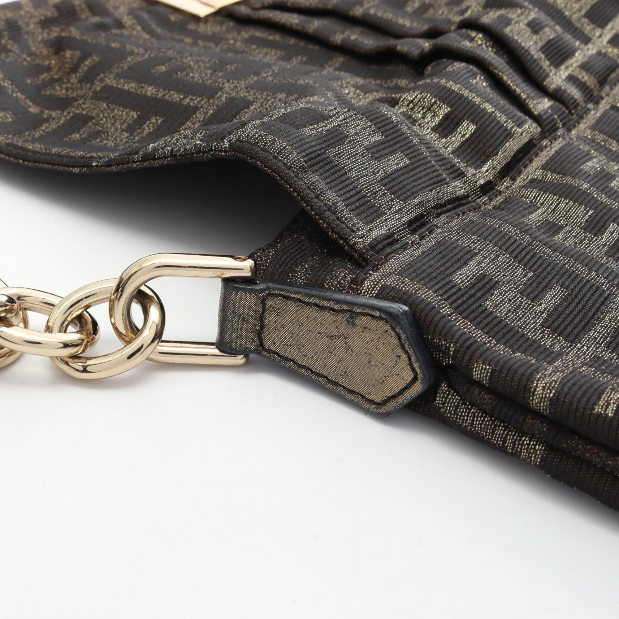 Fendi Brown Khaki Leather Nylon Canvas Handbag Shoulder Bag (Pre-Owned)