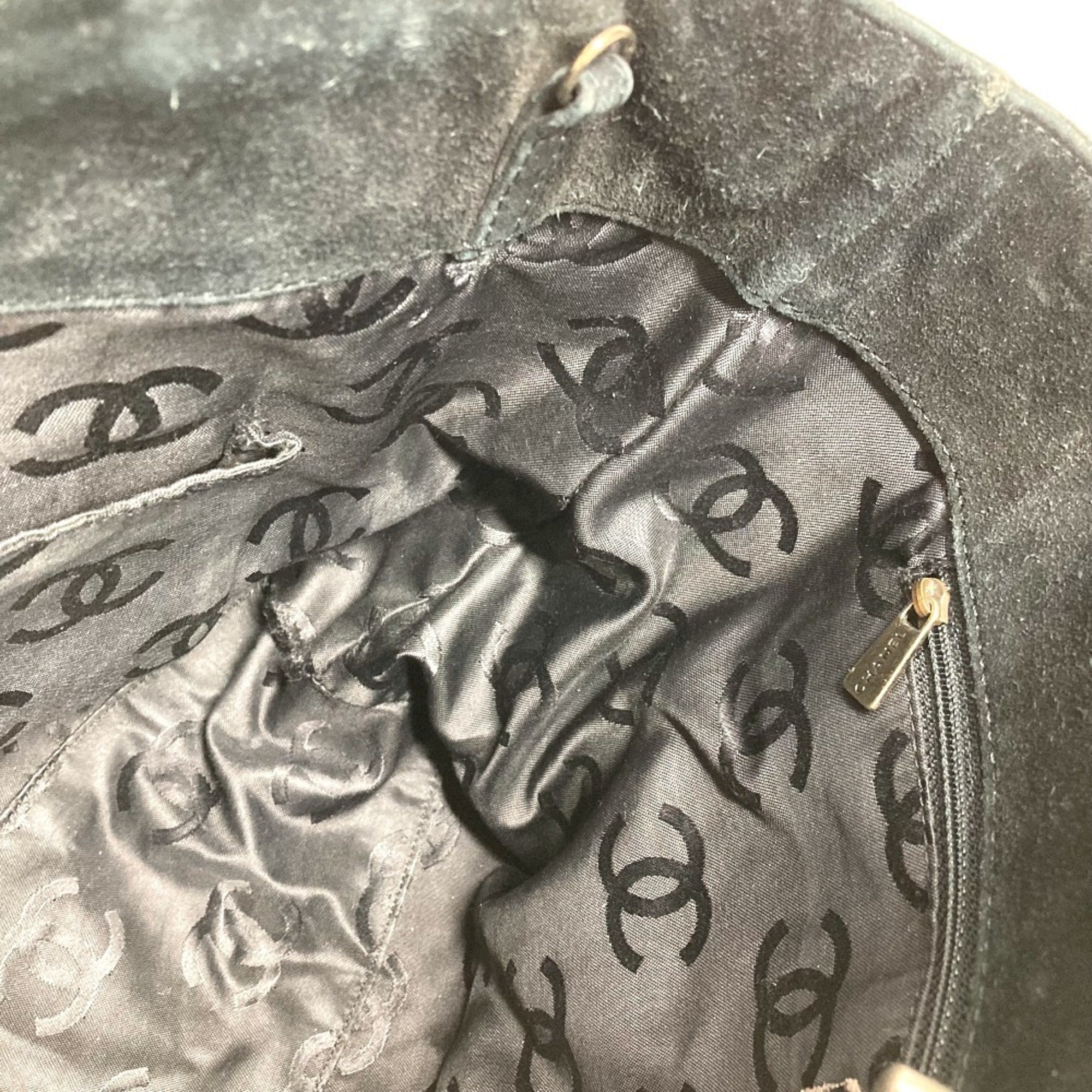 Chanel Black Suede Shoulder Bag Tote Bag (Pre-Owned)