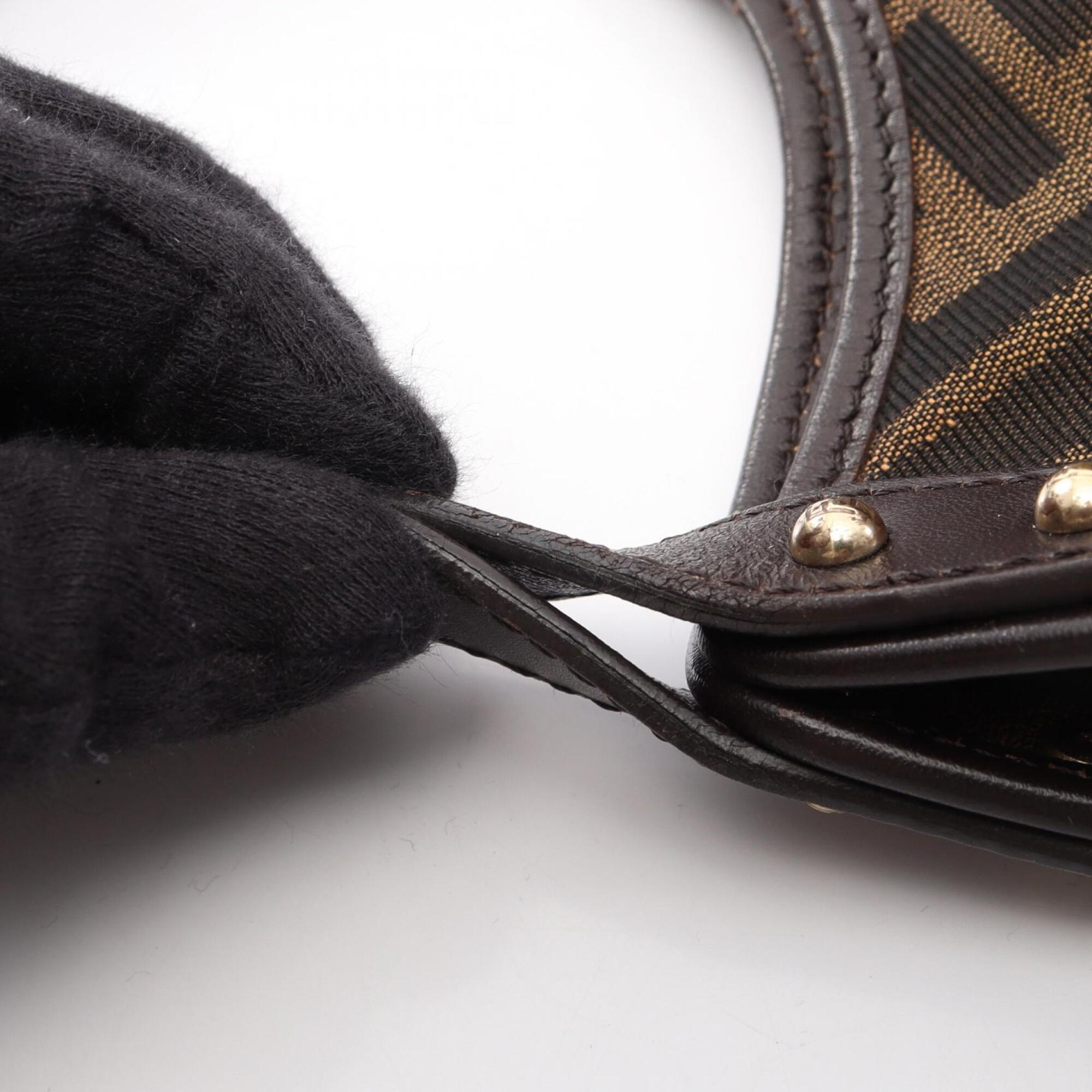 Fendi Beige Black Brown Canvas Leather Handbag (Pre-Owned)