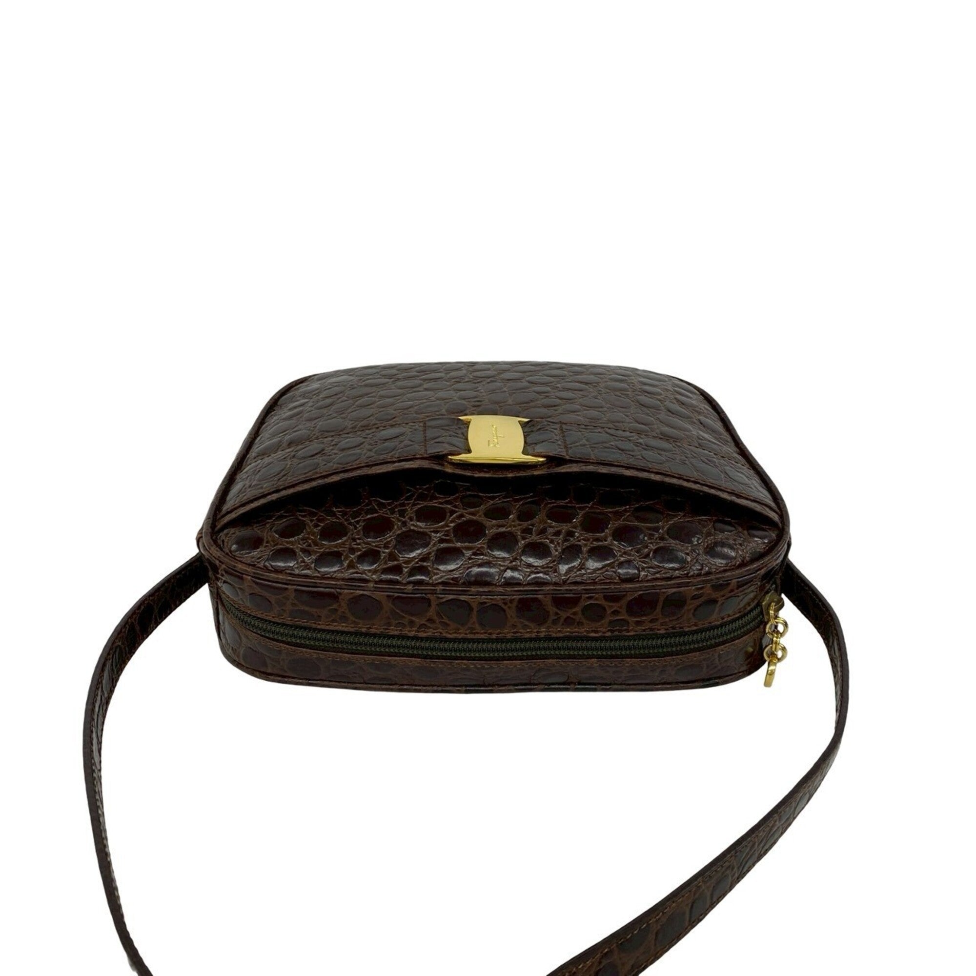 Salvatore Ferragamo Brown Leather Pochette Shoulder Bag (Pre-Owned)