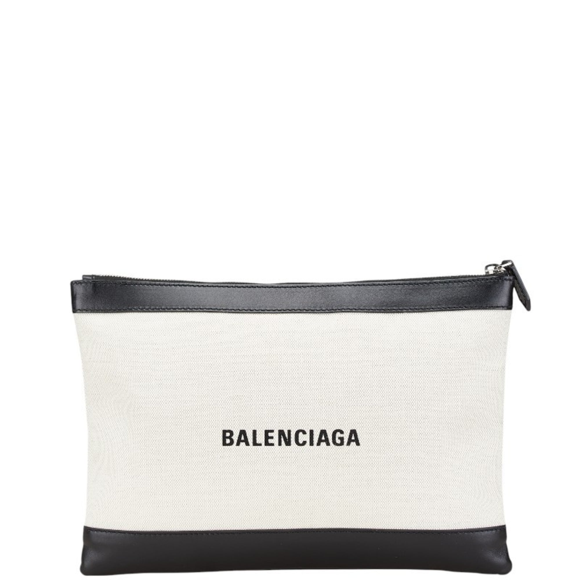 Balenciaga Beige Black Canvas Leather Clutch Bag (Pre-Owned)
