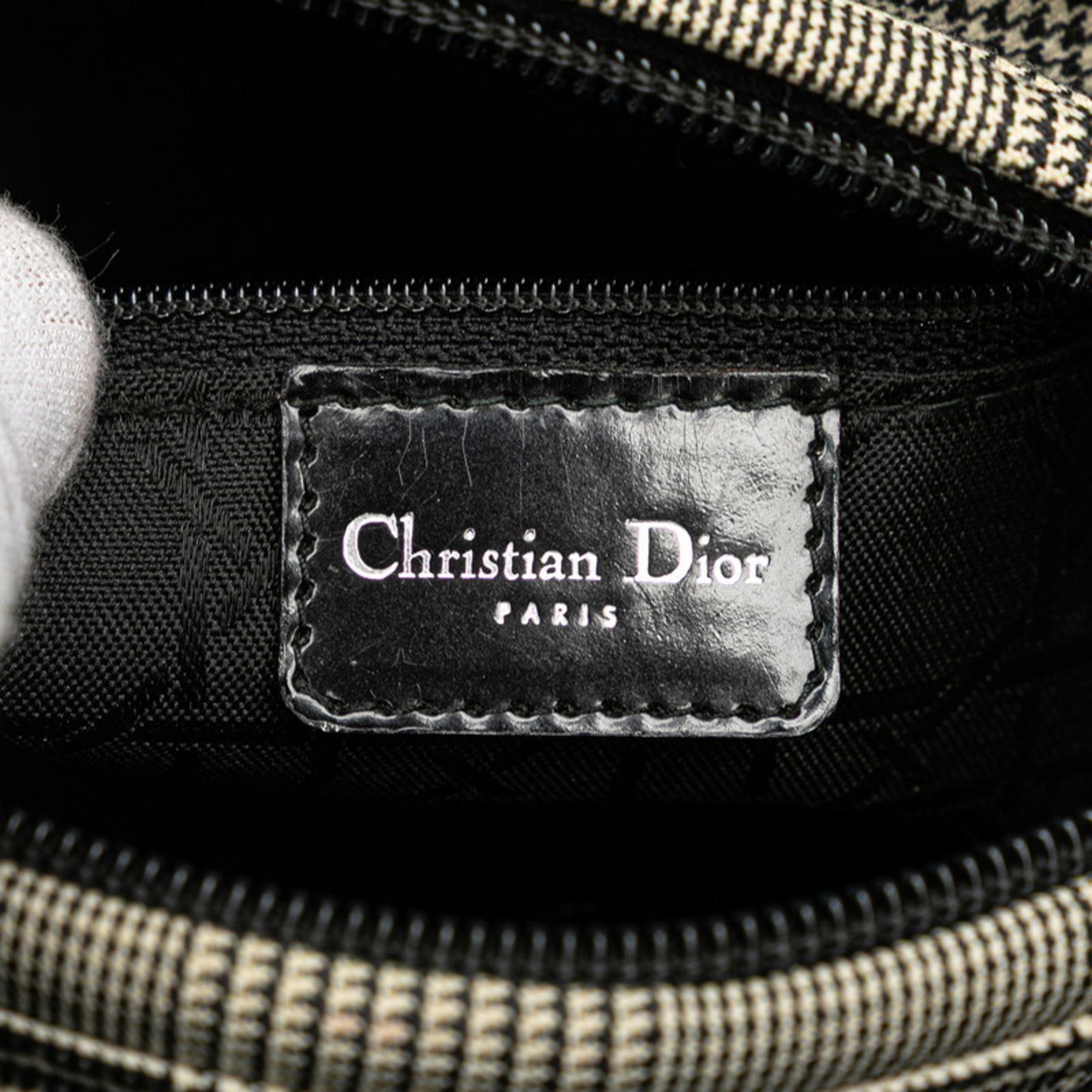 Christian Dior Black White Canvas Leather Handbag (Pre-Owned)