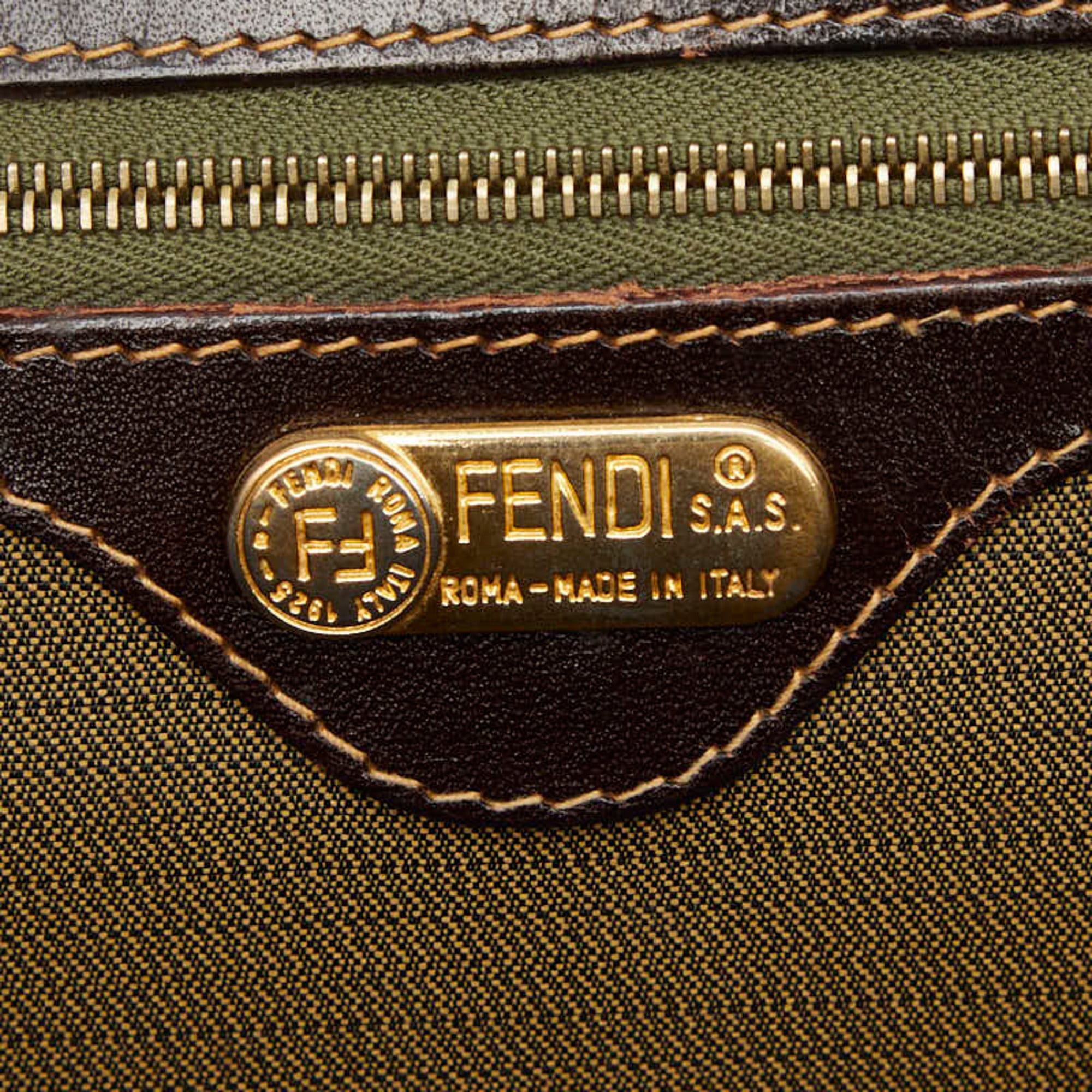 Fendi Brown Canvas Leather Handbag Shoulder Bag (Pre-Owned)