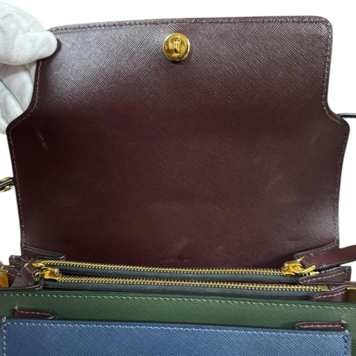 Marni Brown Green Navy Leather Shoulder Bag (Pre-Owned)