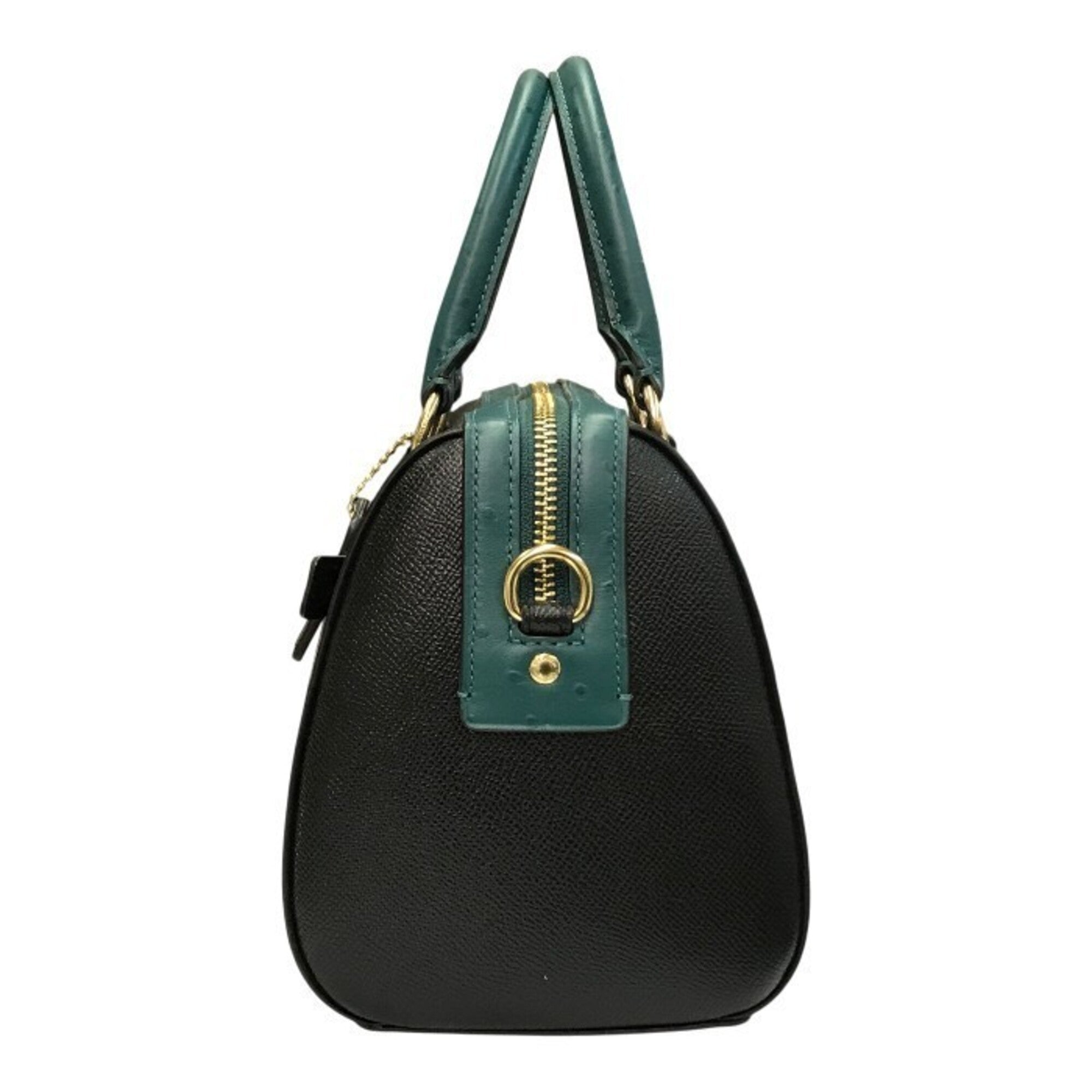 Coach Black Green Leather Boston Bag Handbag (Pre-Owned)