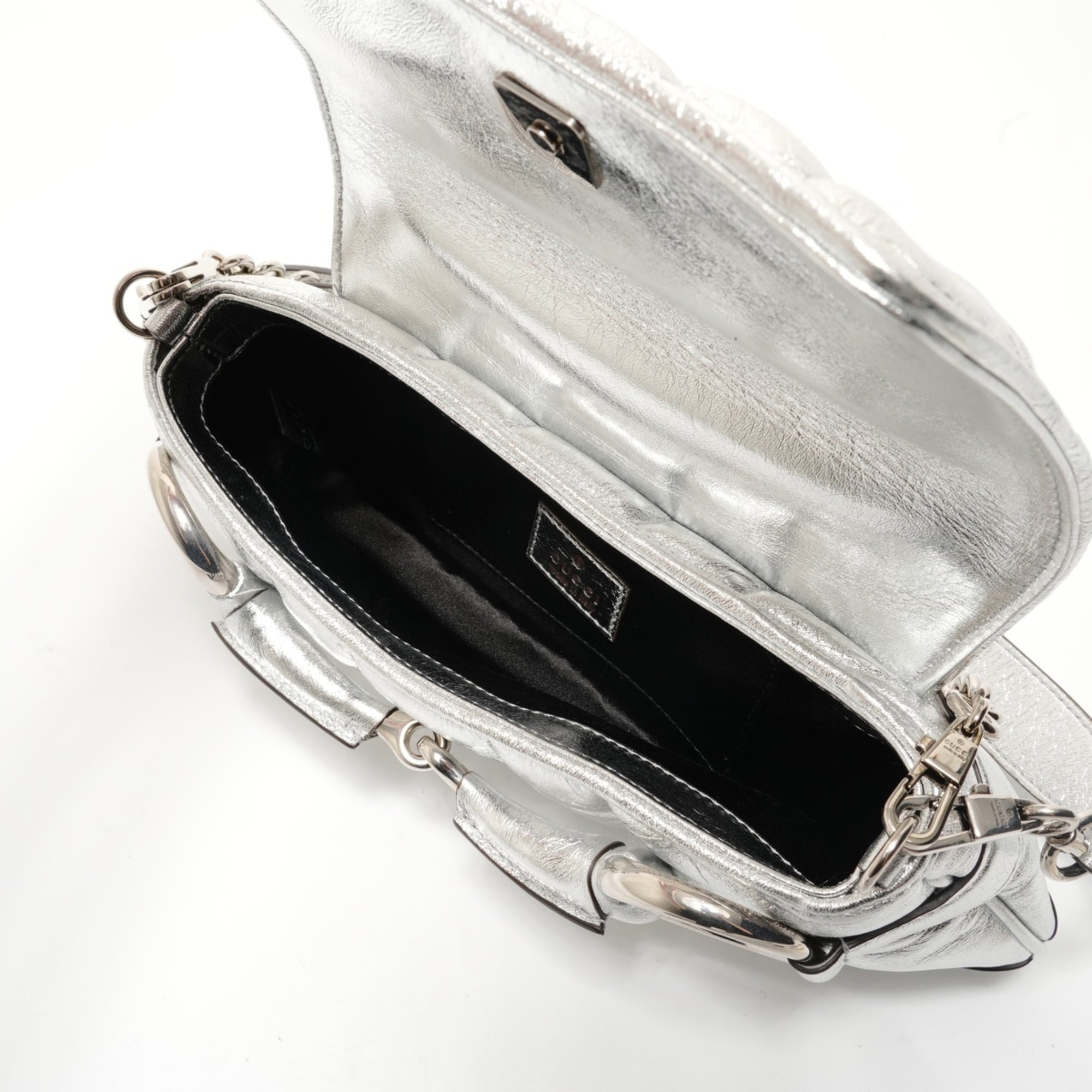 Gucci Silver Leather Shoulder Bag (Pre-Owned)