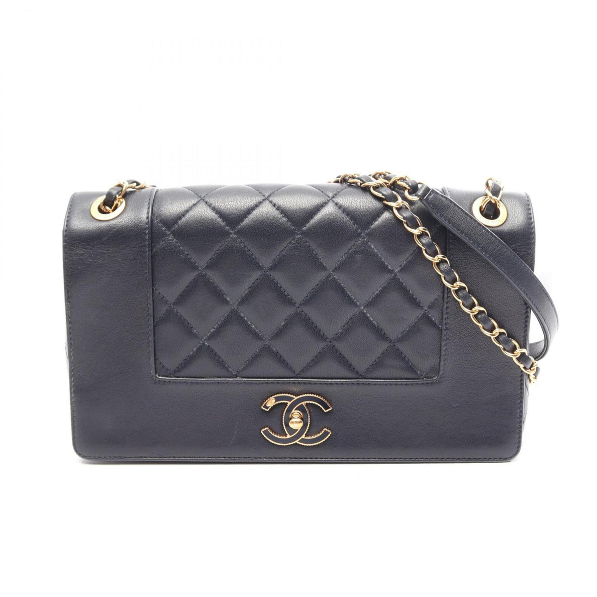 Chanel Navy Leather Handbag Shoulder Bag (Pre-Owned)