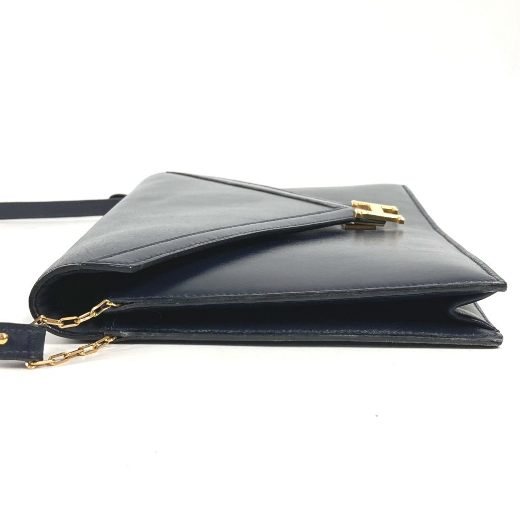 Hermes Navy Box Calf Leather Clutch Bag Shoulder Bag (Pre-Owned)