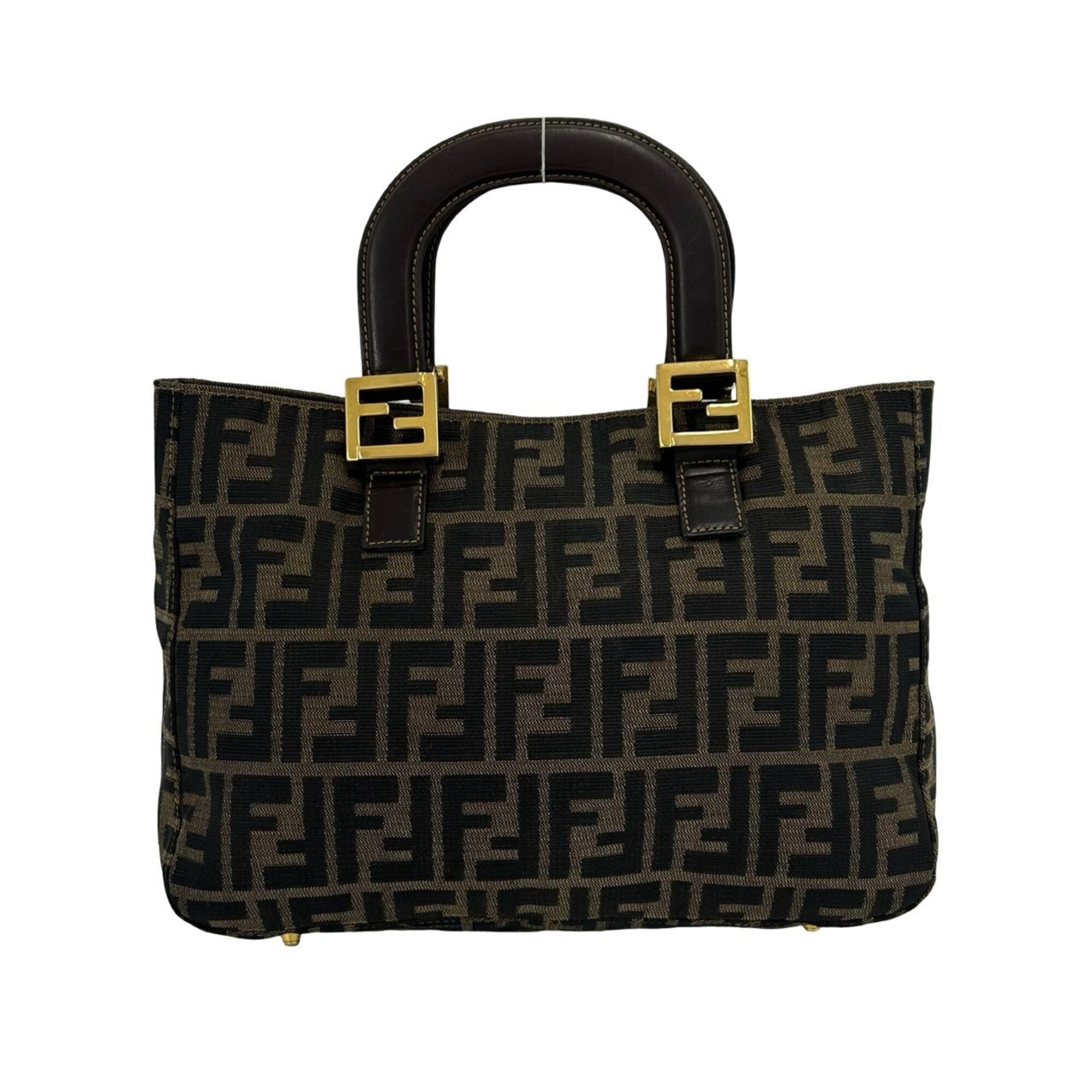 Fendi Black Brown Canvas Leather Handbag Tote Bag (Pre-Owned)