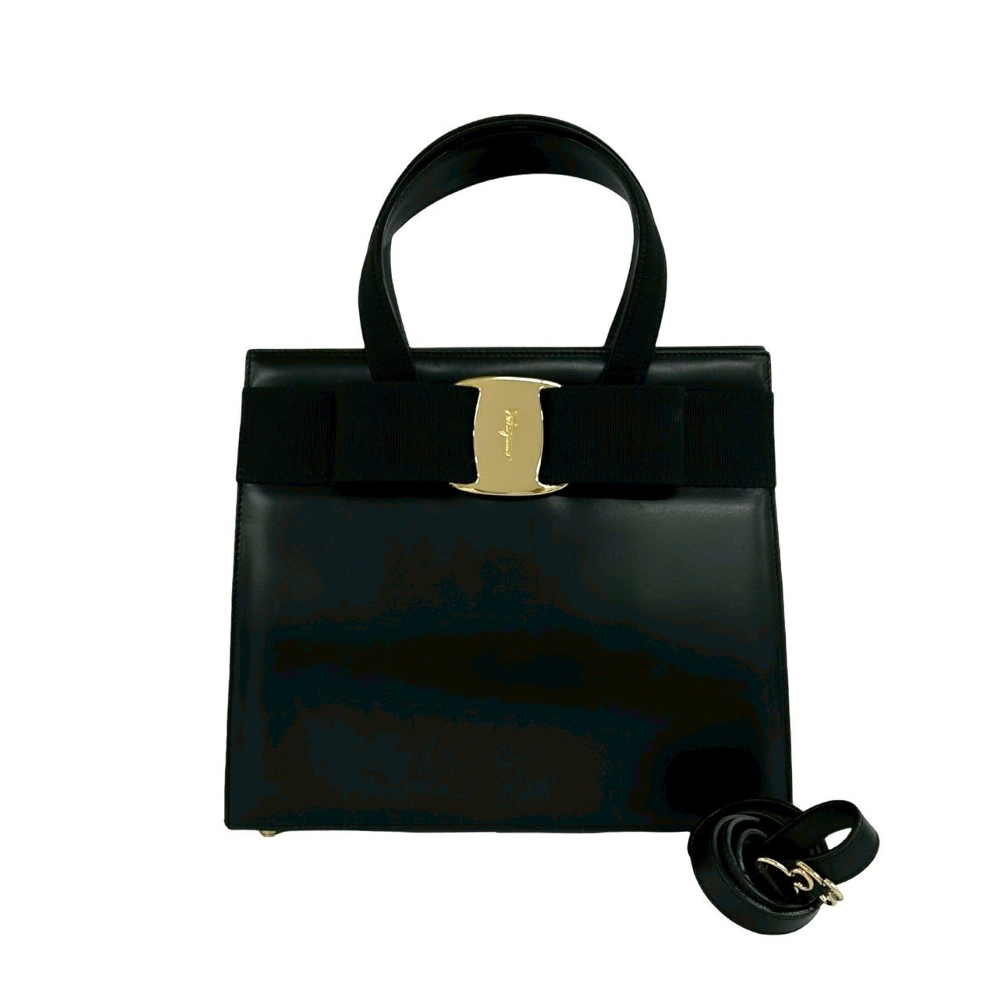Salvatore Ferragamo Black Leather Shoulder Bag (Pre-Owned)
