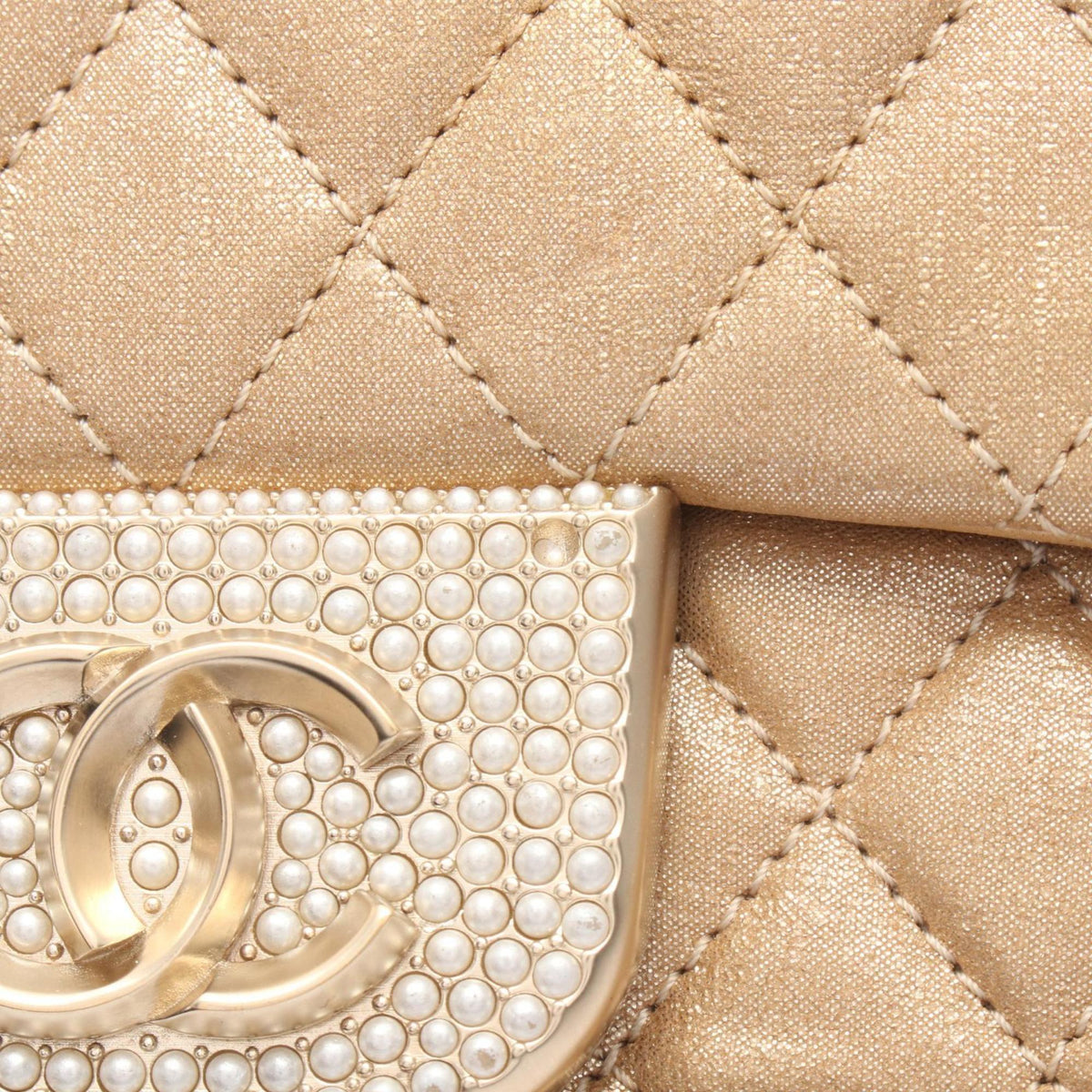Chanel Beige Gold Gold Brown Fabric Leather Handbag Shoulder Bag (Pre-Owned)