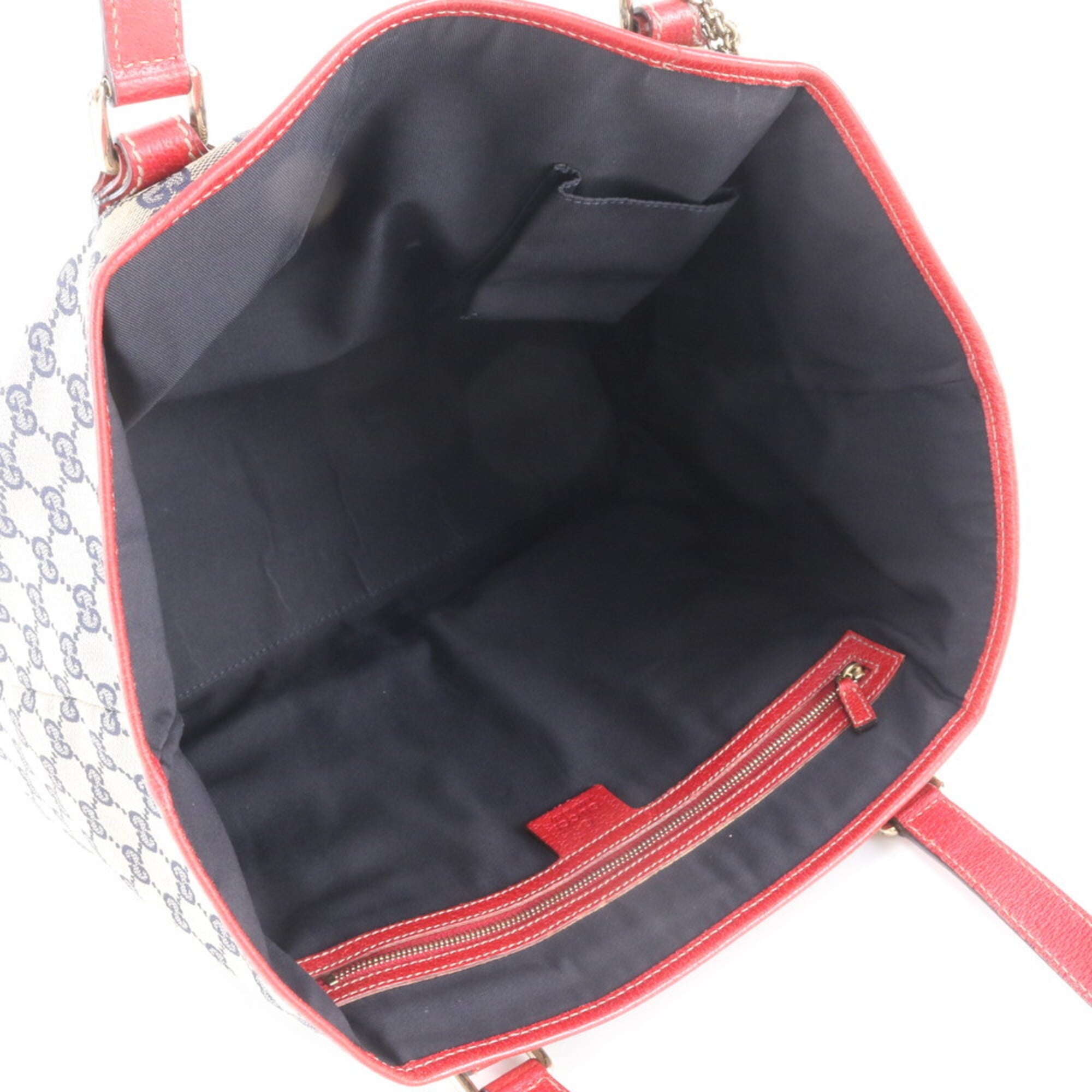 Gucci Beige Navy Red Color Leather Canvas Handbag Shoulder Bag Tote Bag (Pre-Owned)