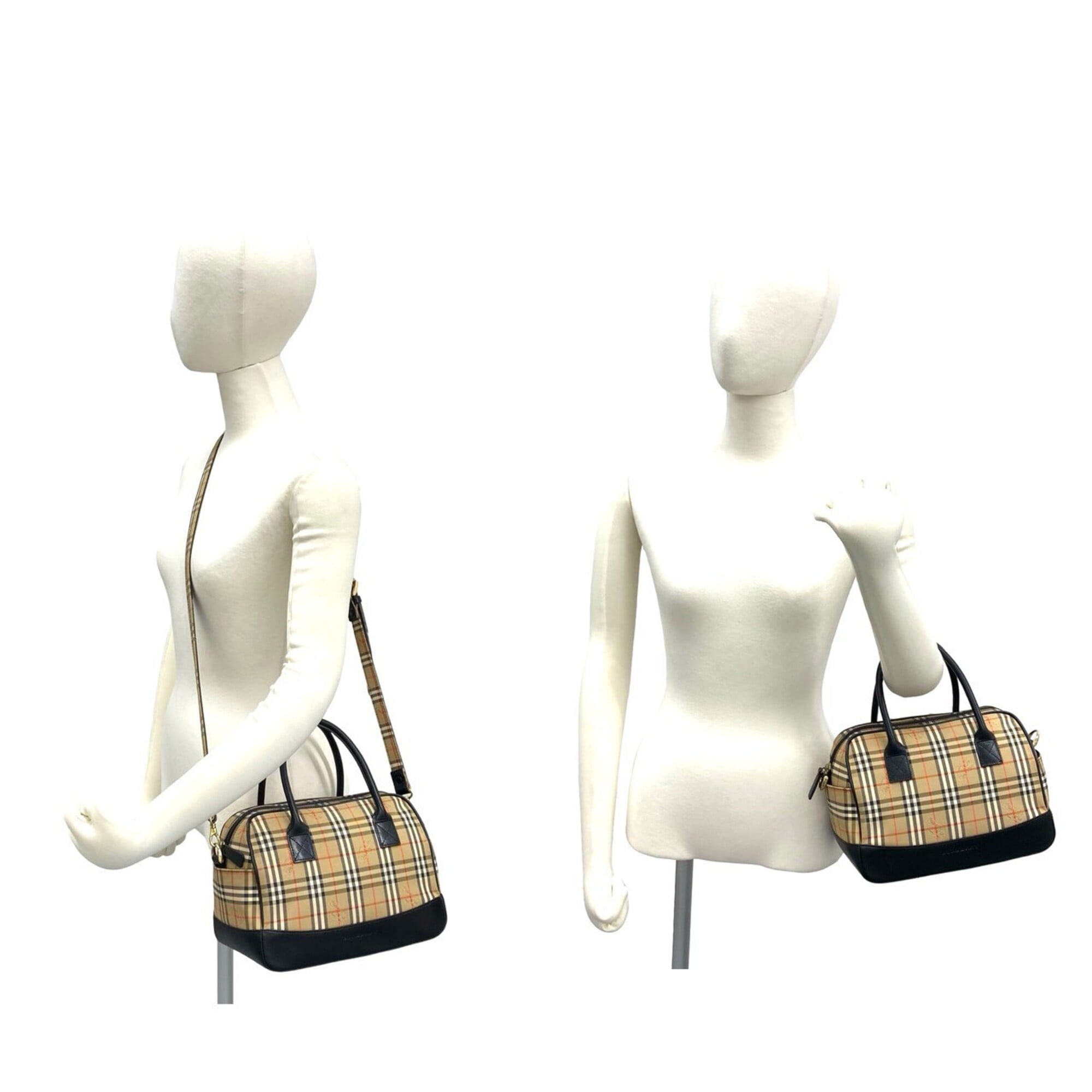 Burberry Beige Black Canvas Leather Handbag Shoulder Bag (Pre-Owned)