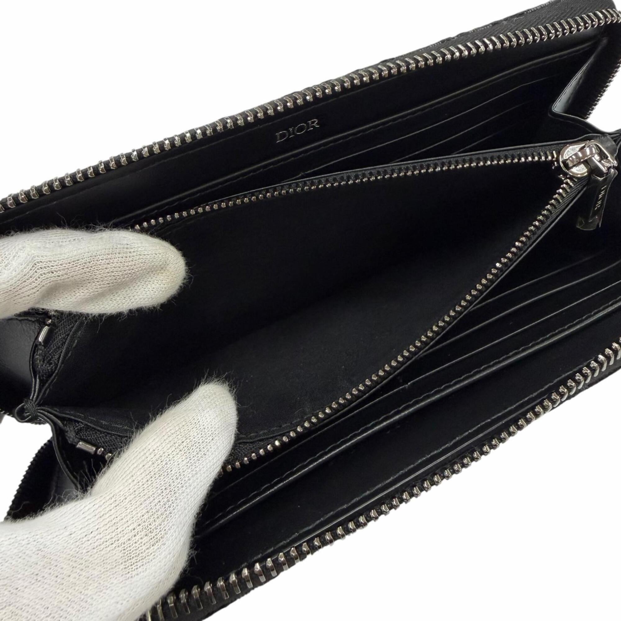 Christian Dior Black Leather Fabric Long Wallet (Bi-Fold) (Pre-Owned)
