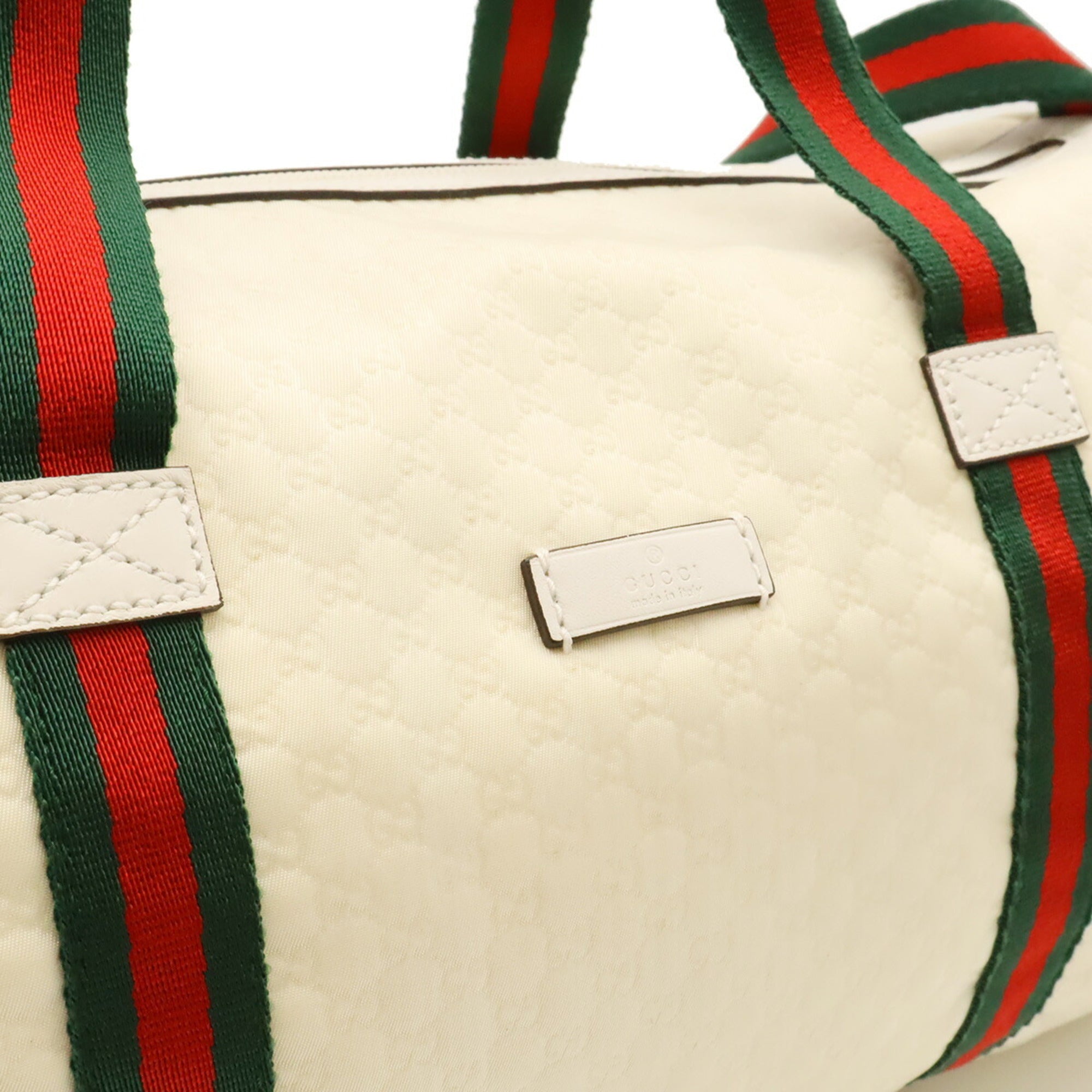 Gucci Green Red Color White Nylon Canvas Leather Boston Bag Shoulder Bag (Pre-Owned)