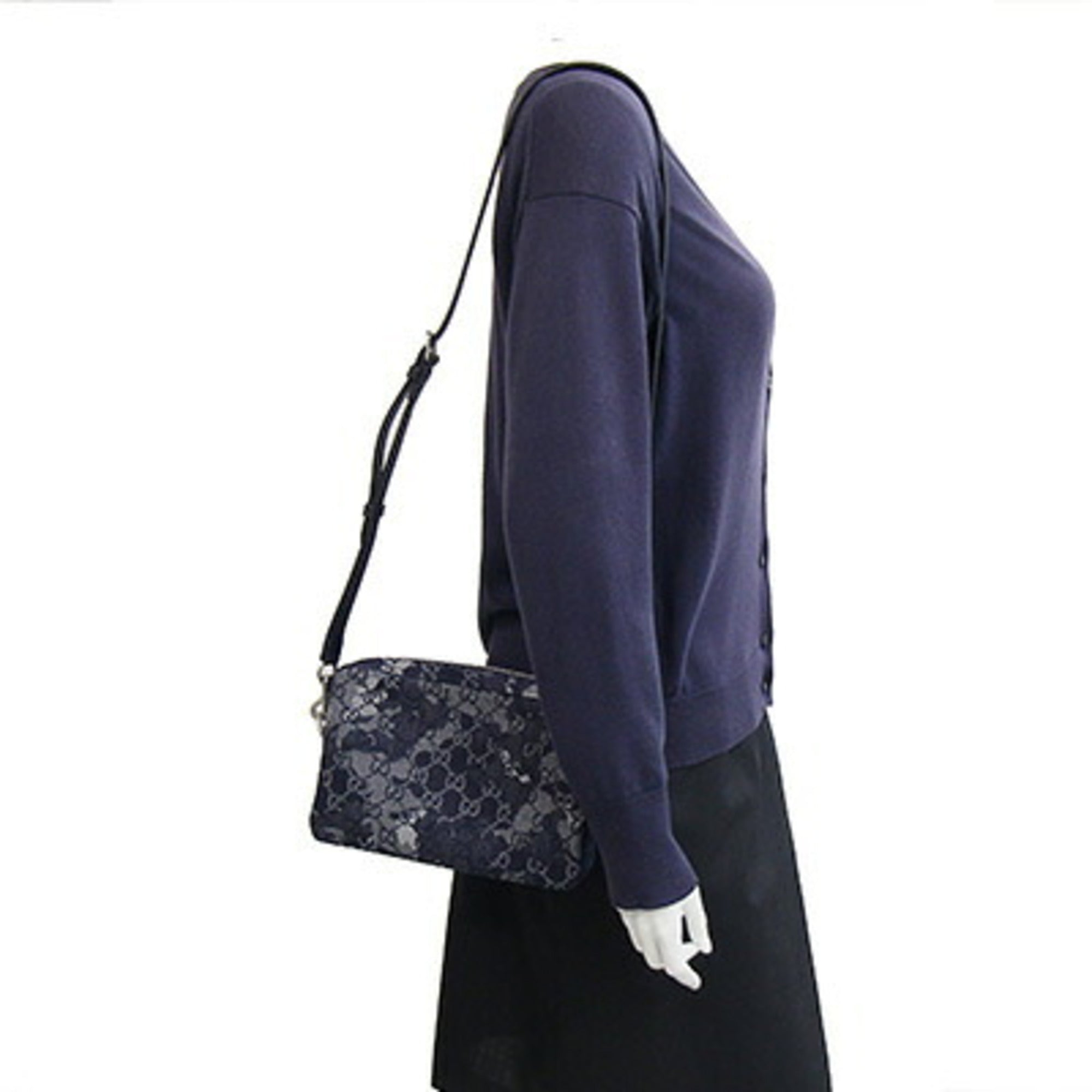 Gucci Dark Blue Navy Denim Leather Clutch Bag Shoulder Bag (Pre-Owned)