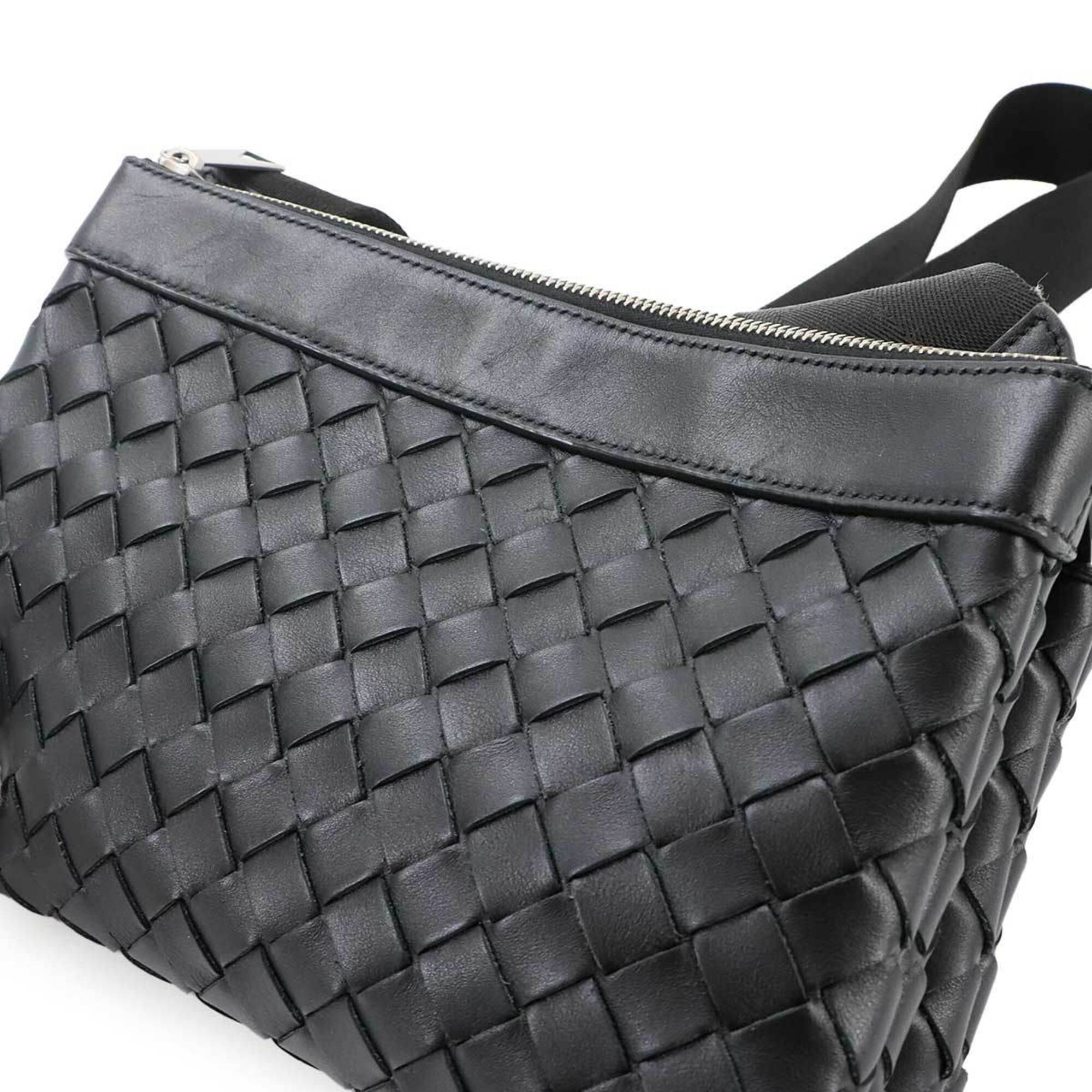 Bottega Veneta Black Intrecciato Leather Handbag Shoulder Bag (Pre-Owned)