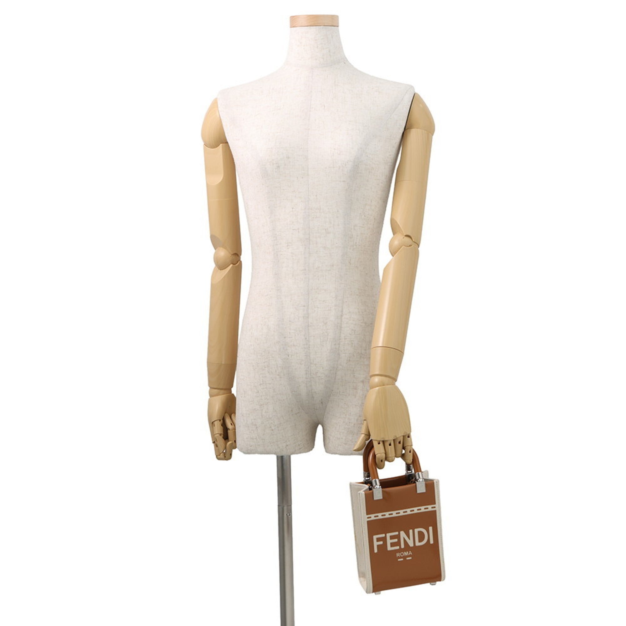 Fendi Brown Ivory Canvas Handbag Shoulder Bag (Pre-Owned)