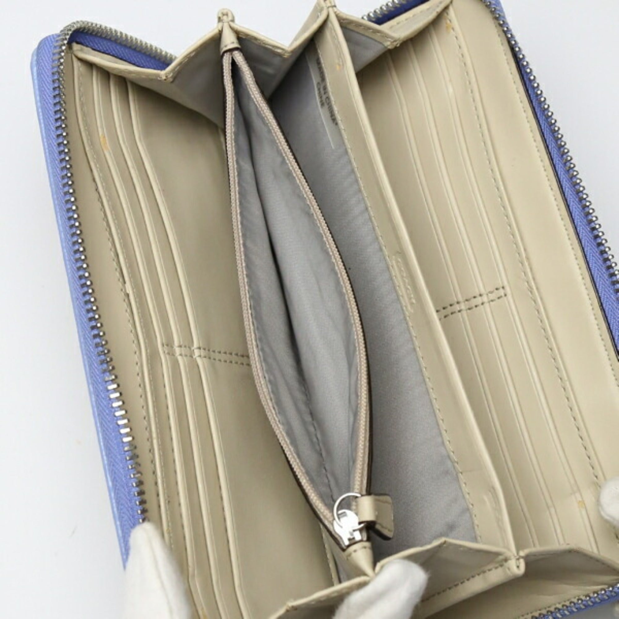Coach Beige Light Blue Pvc Long Wallet (Bi-Fold) (Pre-Owned)