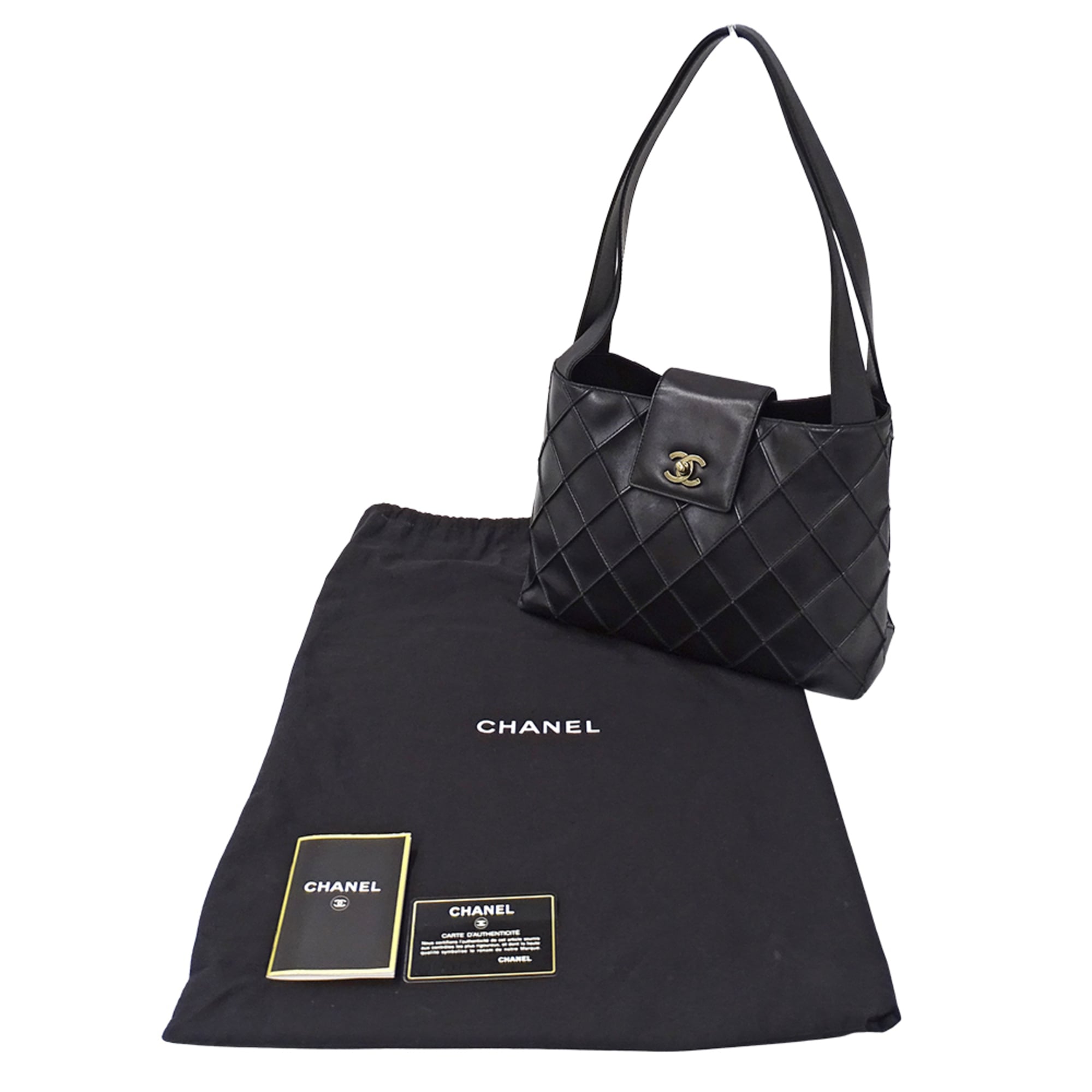 Chanel Black Leather Handbag Shoulder Bag (Pre-Owned)