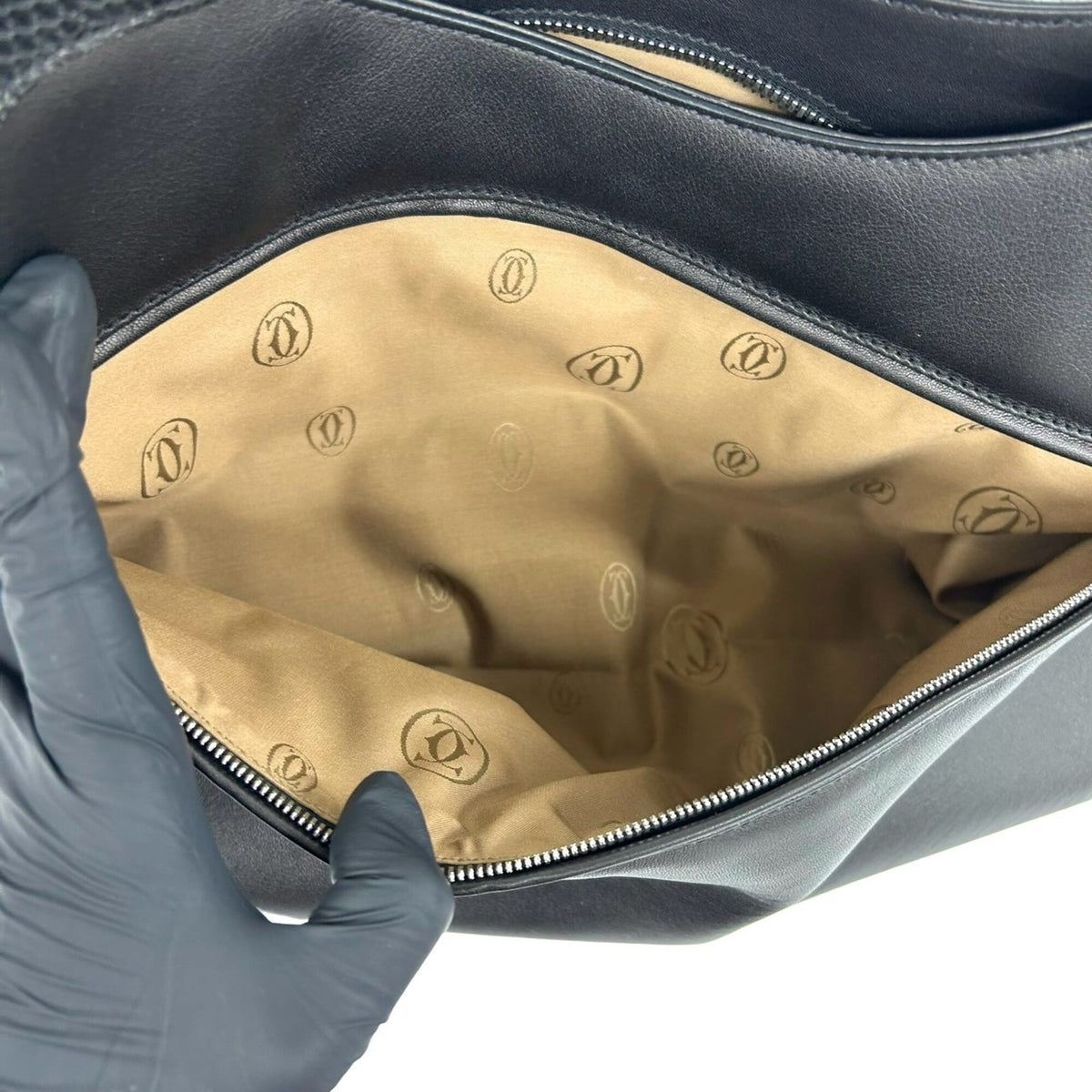 Cartier Black Leather Boston Bag Handbag Tote Bag (Pre-Owned)