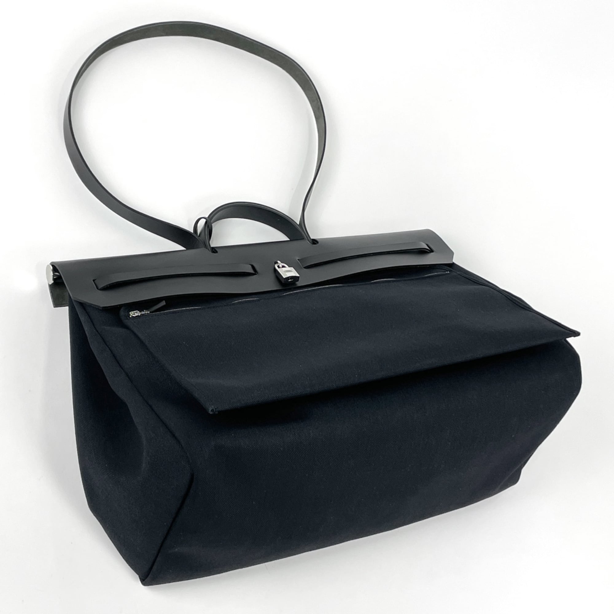 Hermes Black Noir Canvas Handbag (Pre-Owned)