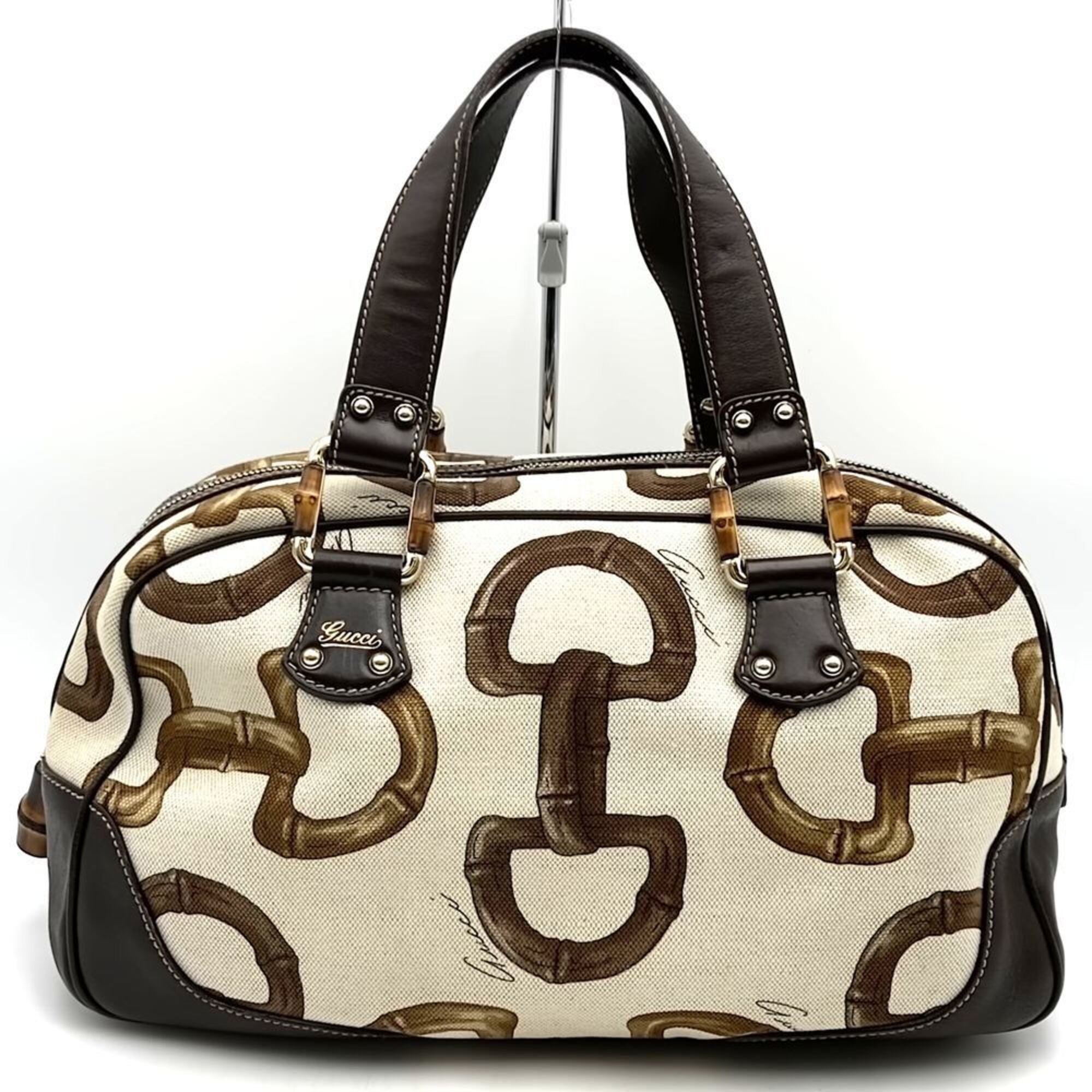 Gucci Beige Canvas Leather Tote Bag (Pre-Owned)