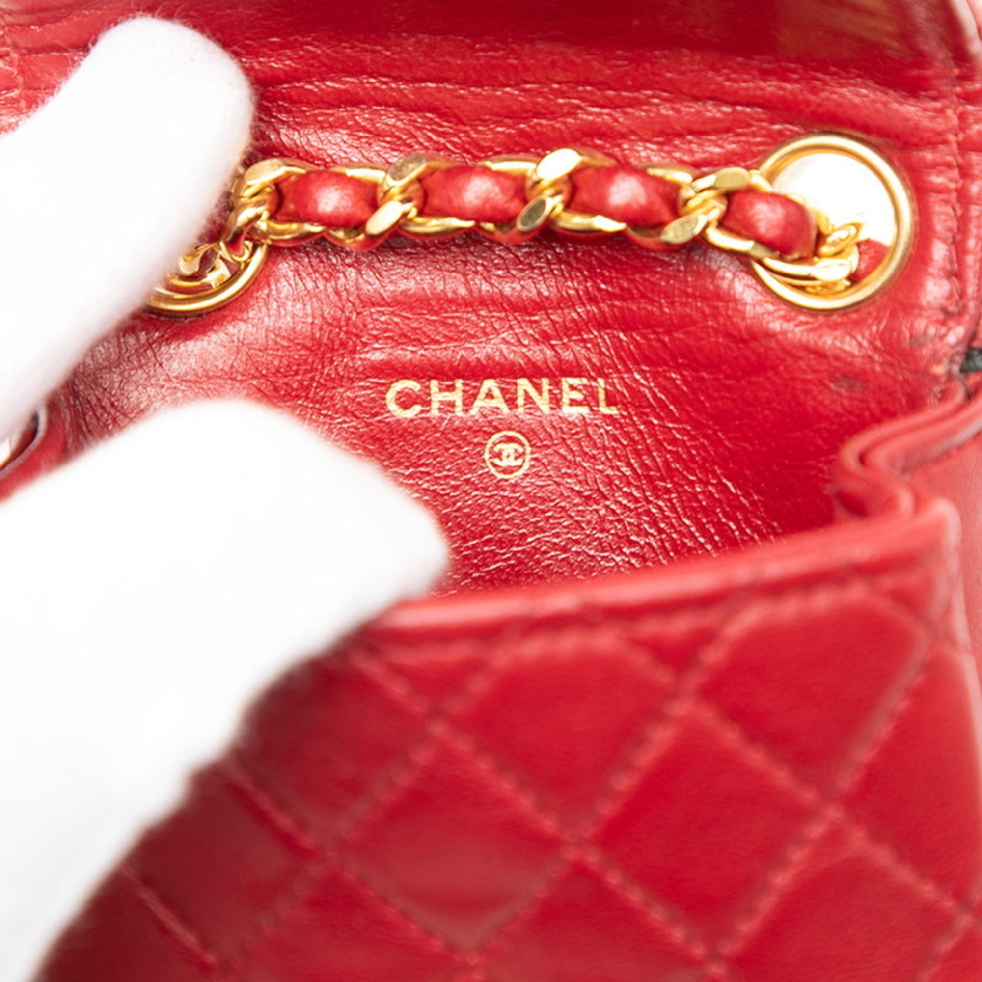Chanel Gold Red Color Leather Shoulder Bag (Pre-Owned)