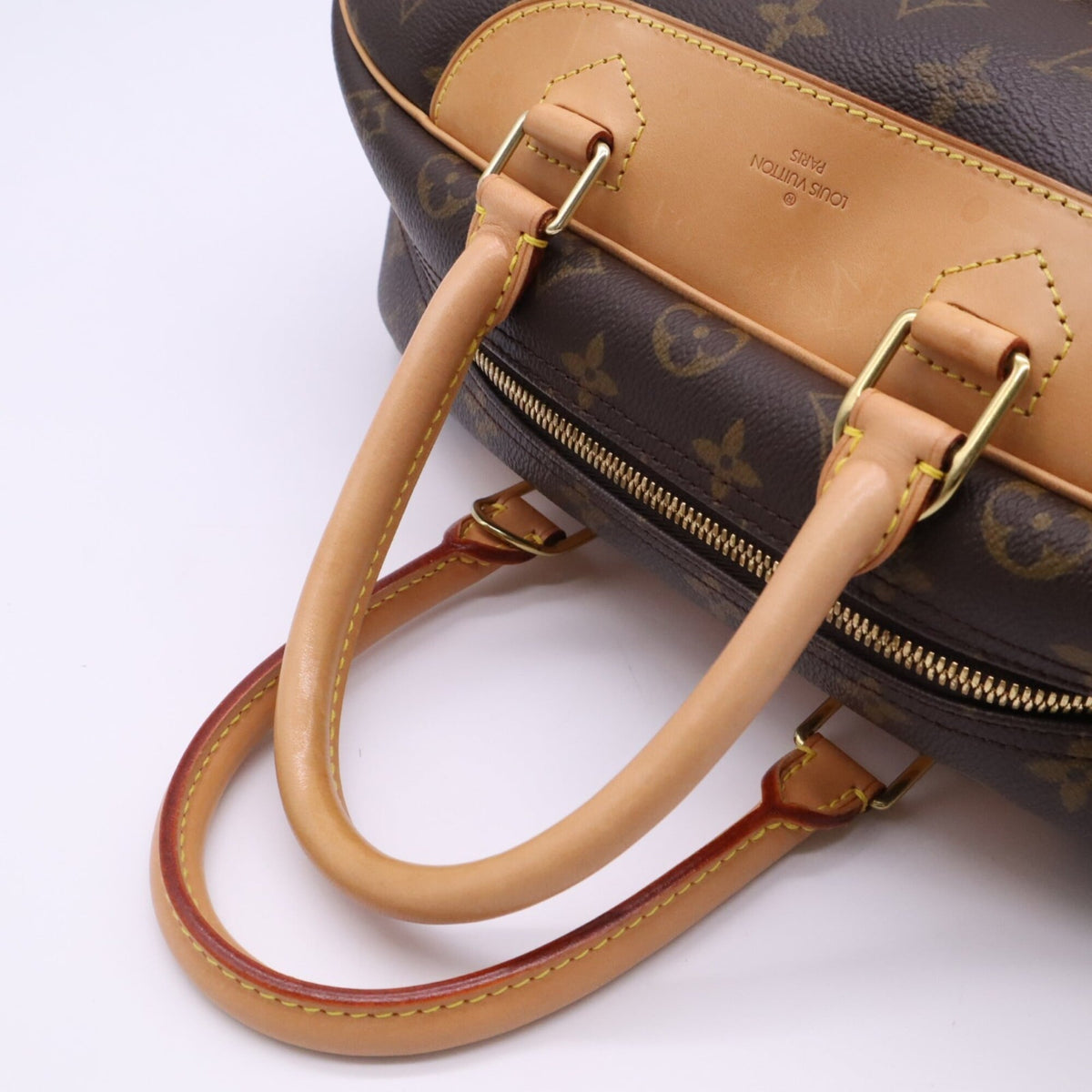 Louis Vuitton Beige Brown Coated Canvas Leather Handbag (Pre-Owned)